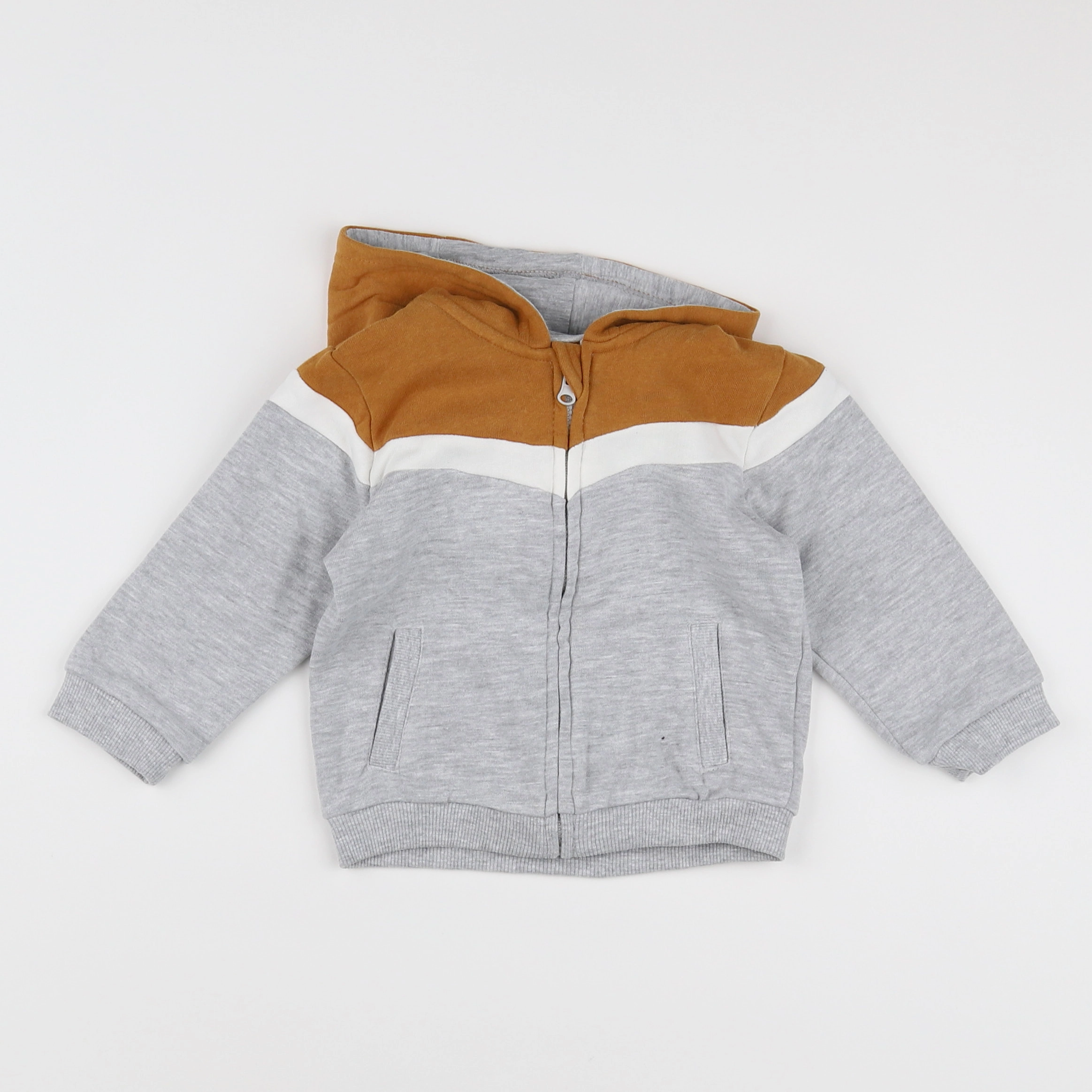 Vertbaudet - sweat gris, marron - 12 mois