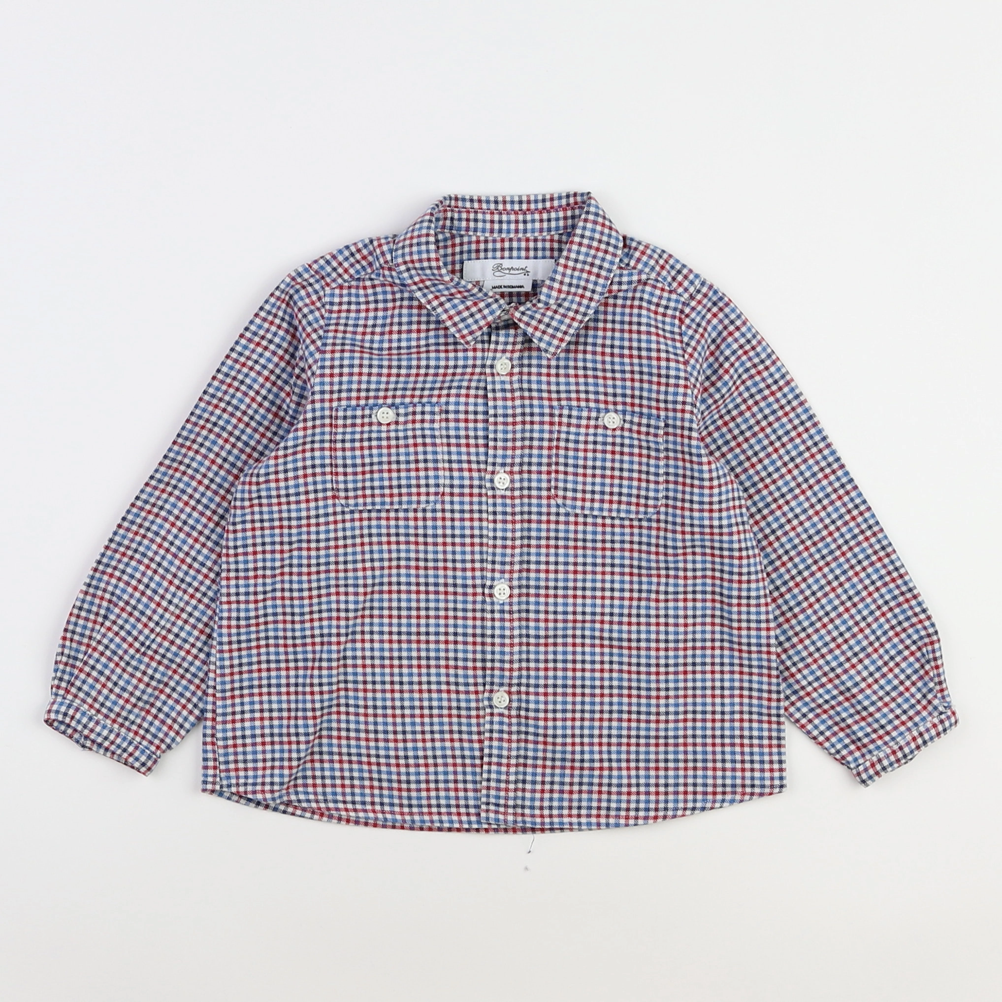 Bonpoint - chemise bleu, rouge - 2 ans