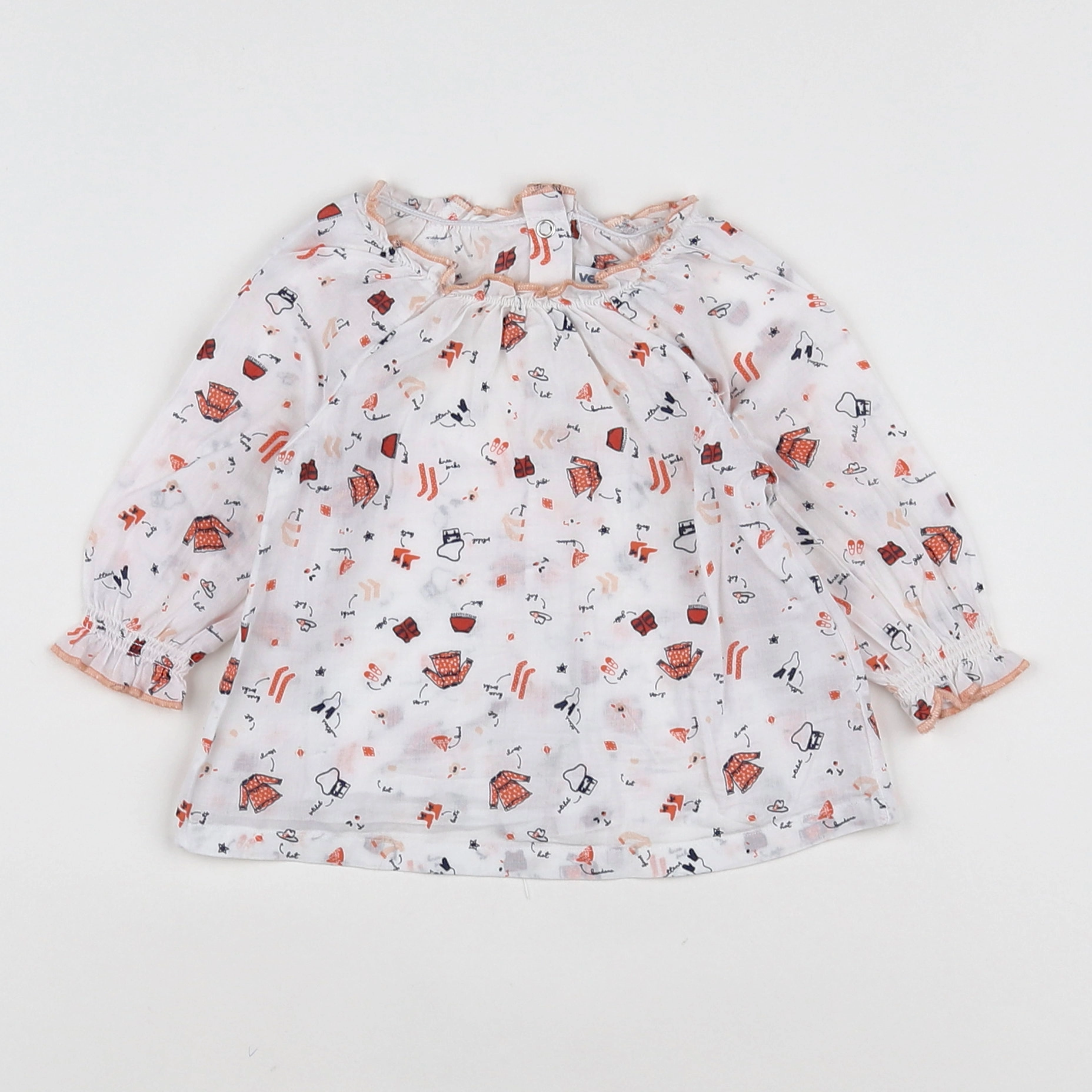 Vertbaudet - blouse blanc, rouge - 6 mois
