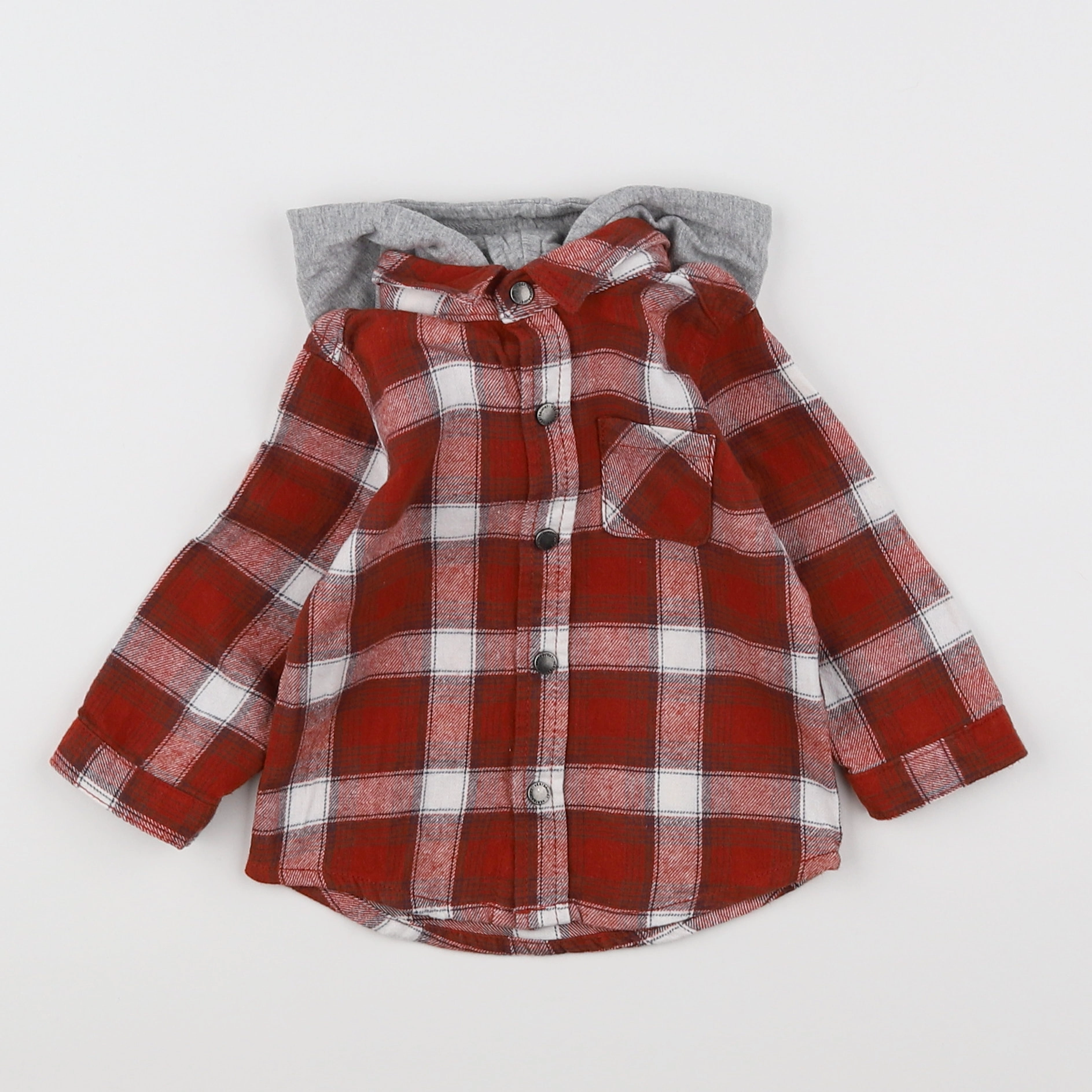 Vertbaudet - chemise rouge, gris - 9 mois