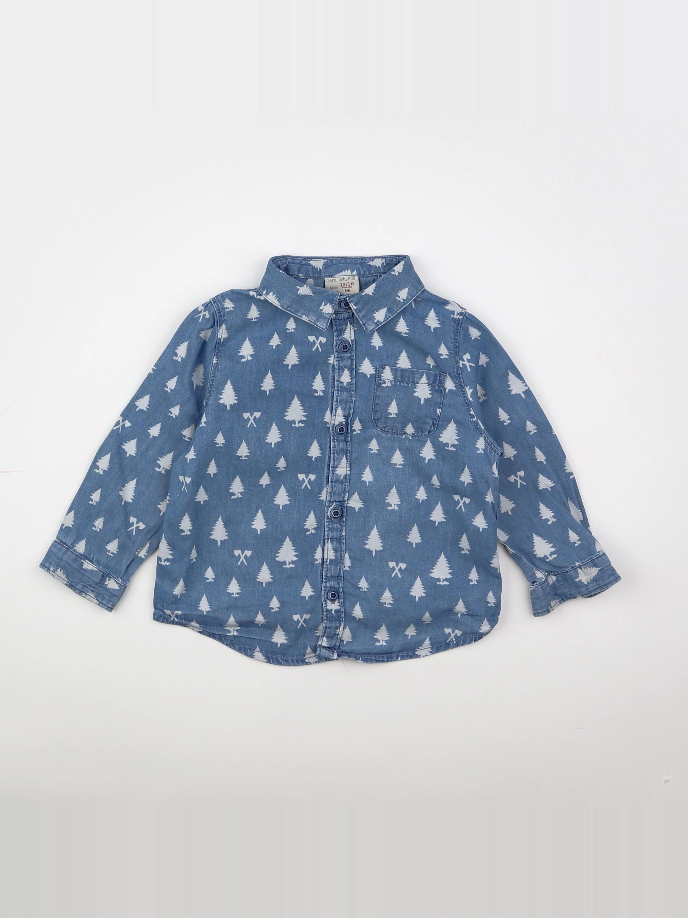 Zara - chemise blanc, bleu - 12/18 mois