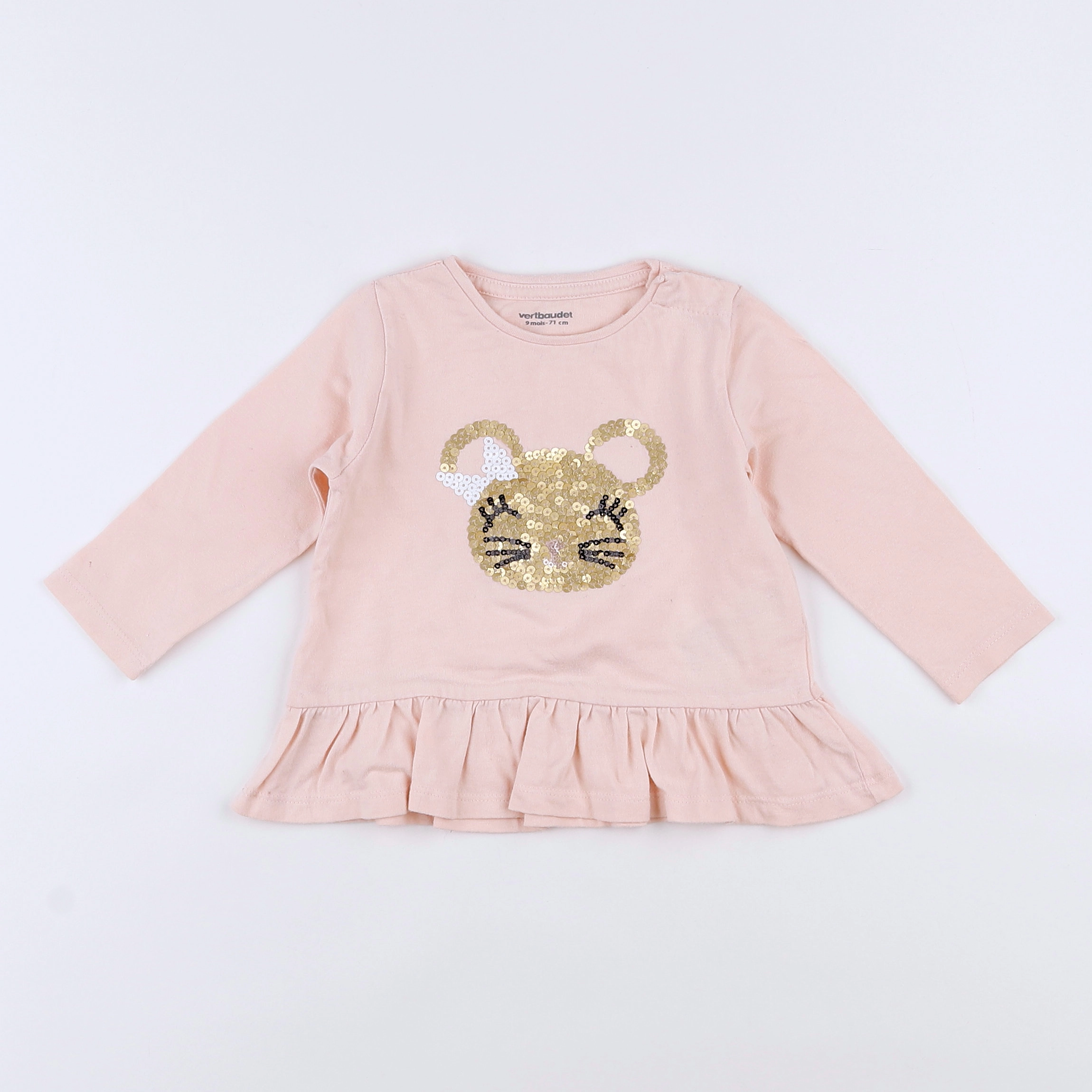 Vertbaudet - tee-shirt rose, or - 9 mois