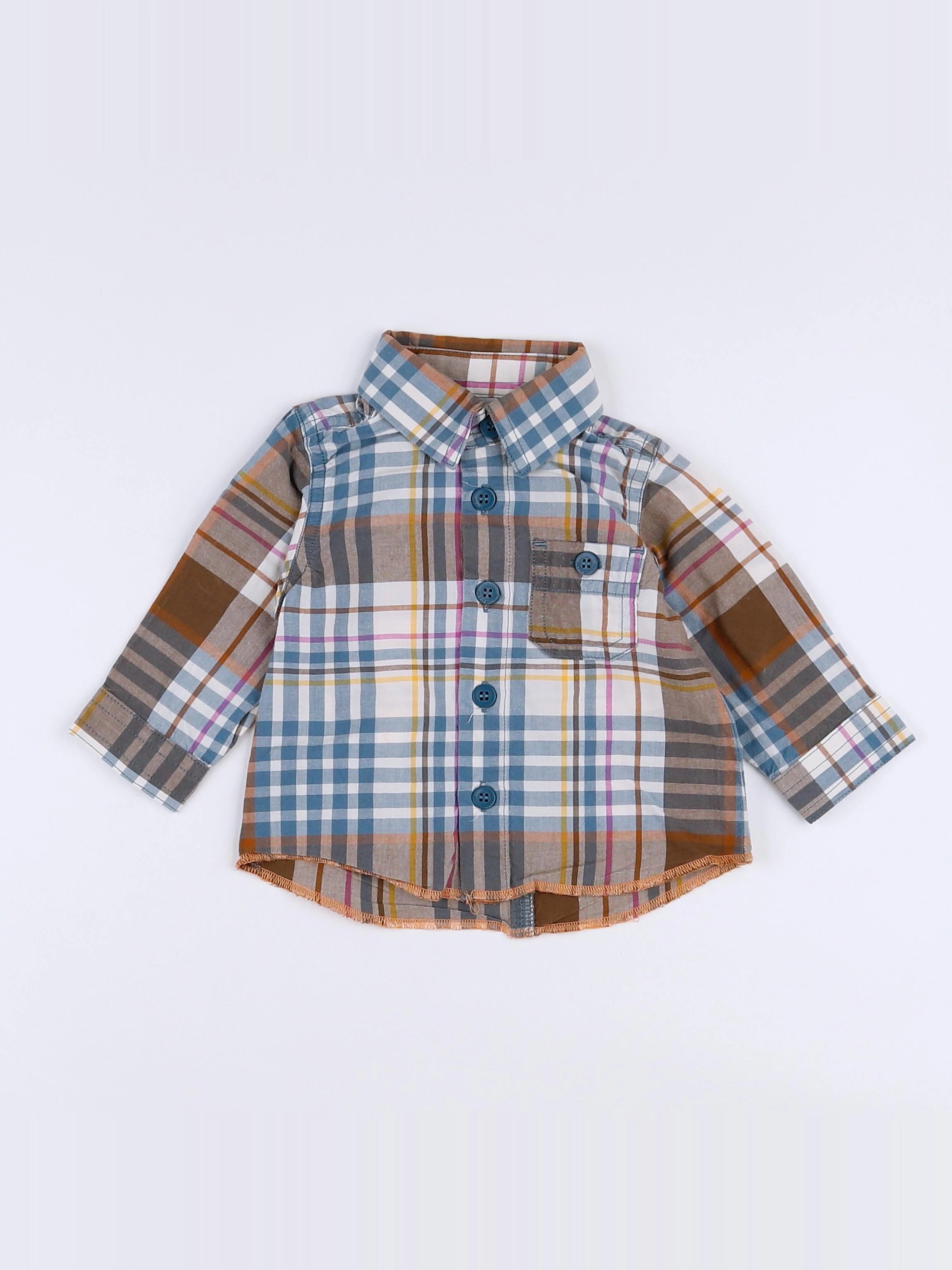 Petit Bateau - chemise bleu, marron - 3 mois