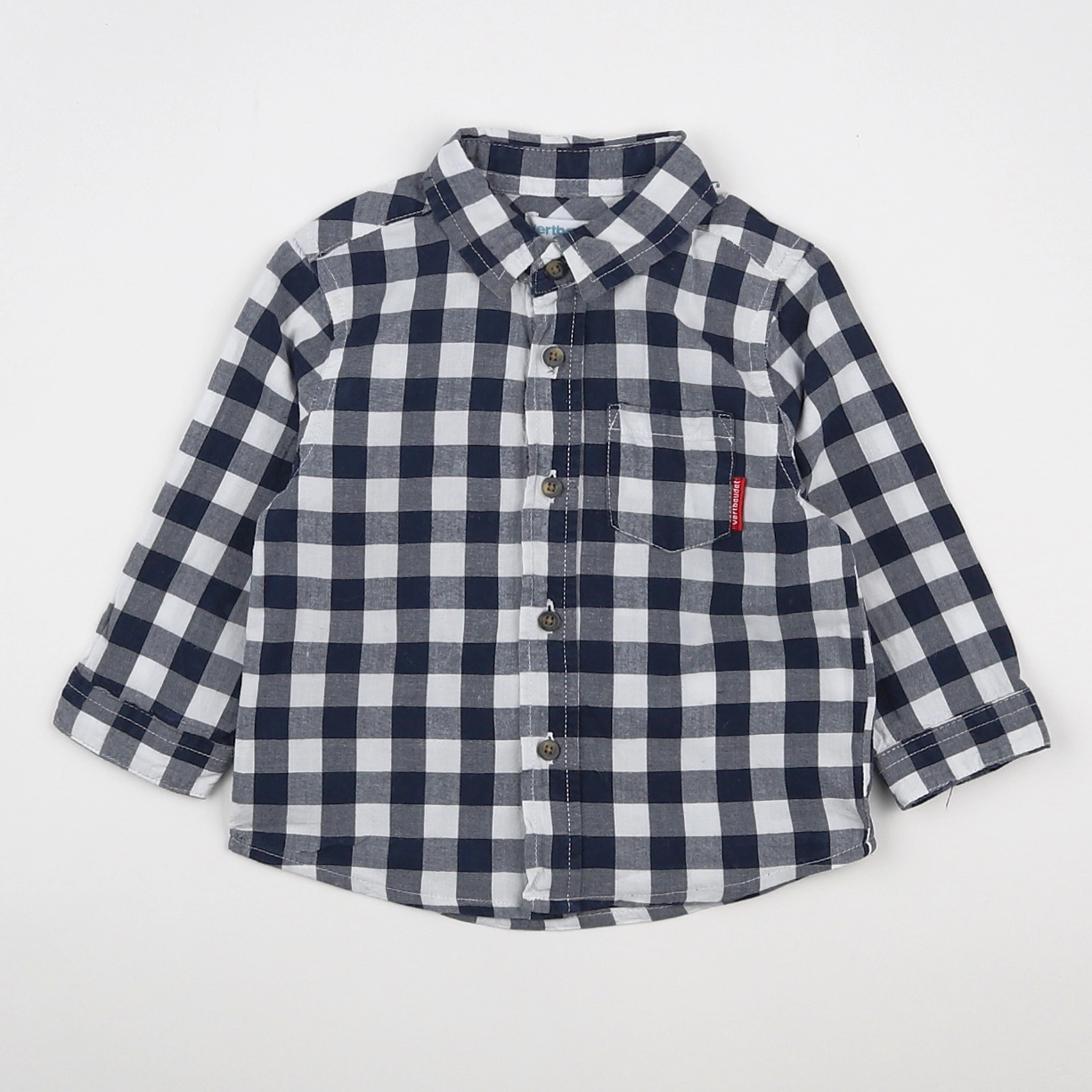 Vertbaudet - chemise blanc, bleu - 9 mois