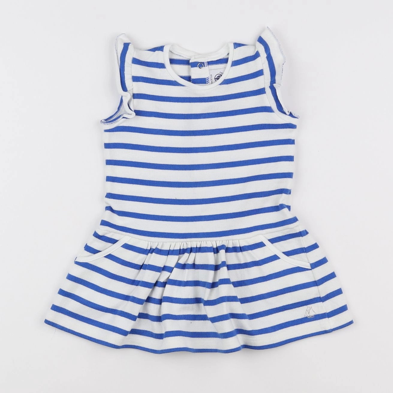 Petit Bateau - robe blanc, bleu - 6 mois