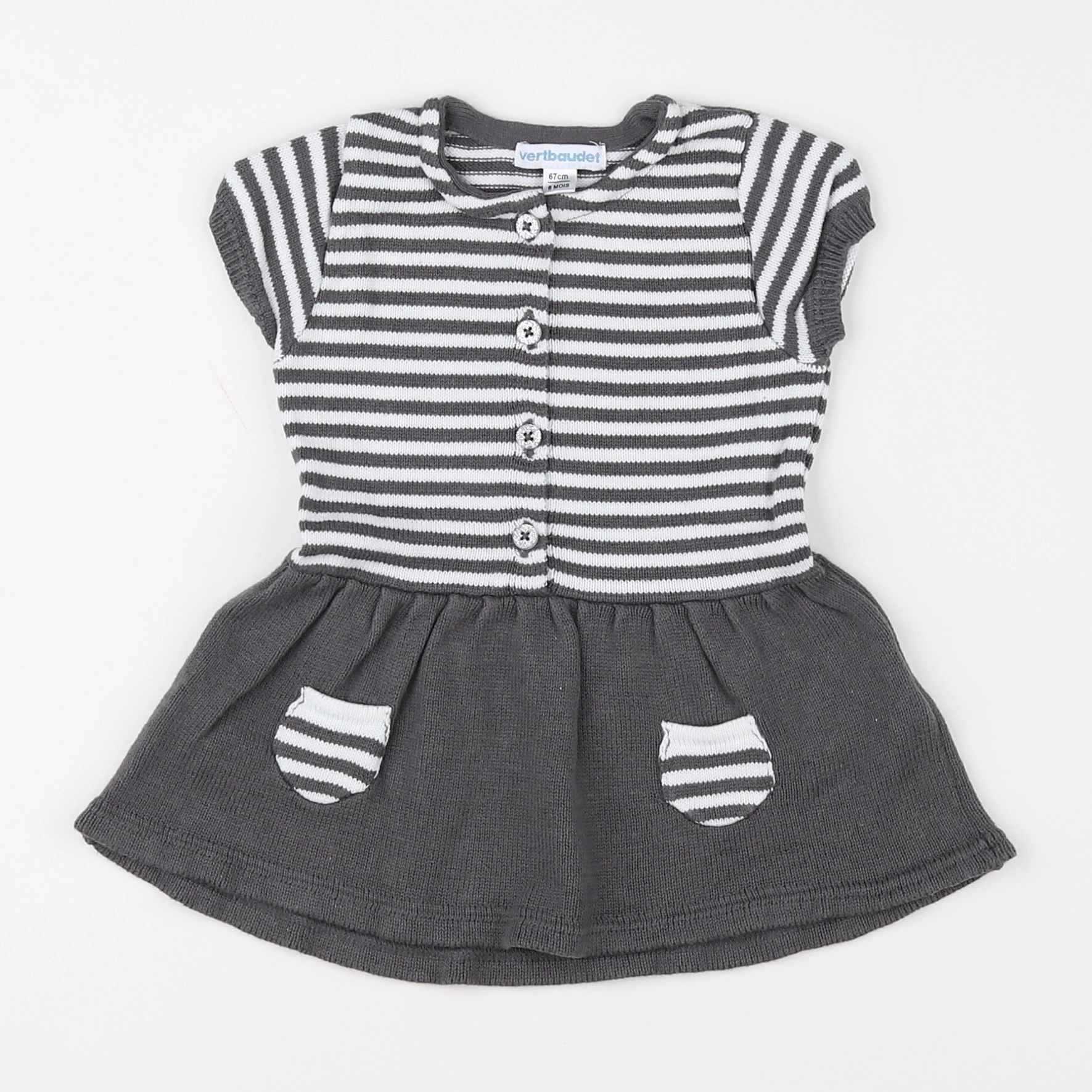 Vertbaudet - robe gris, blanc - 6 mois