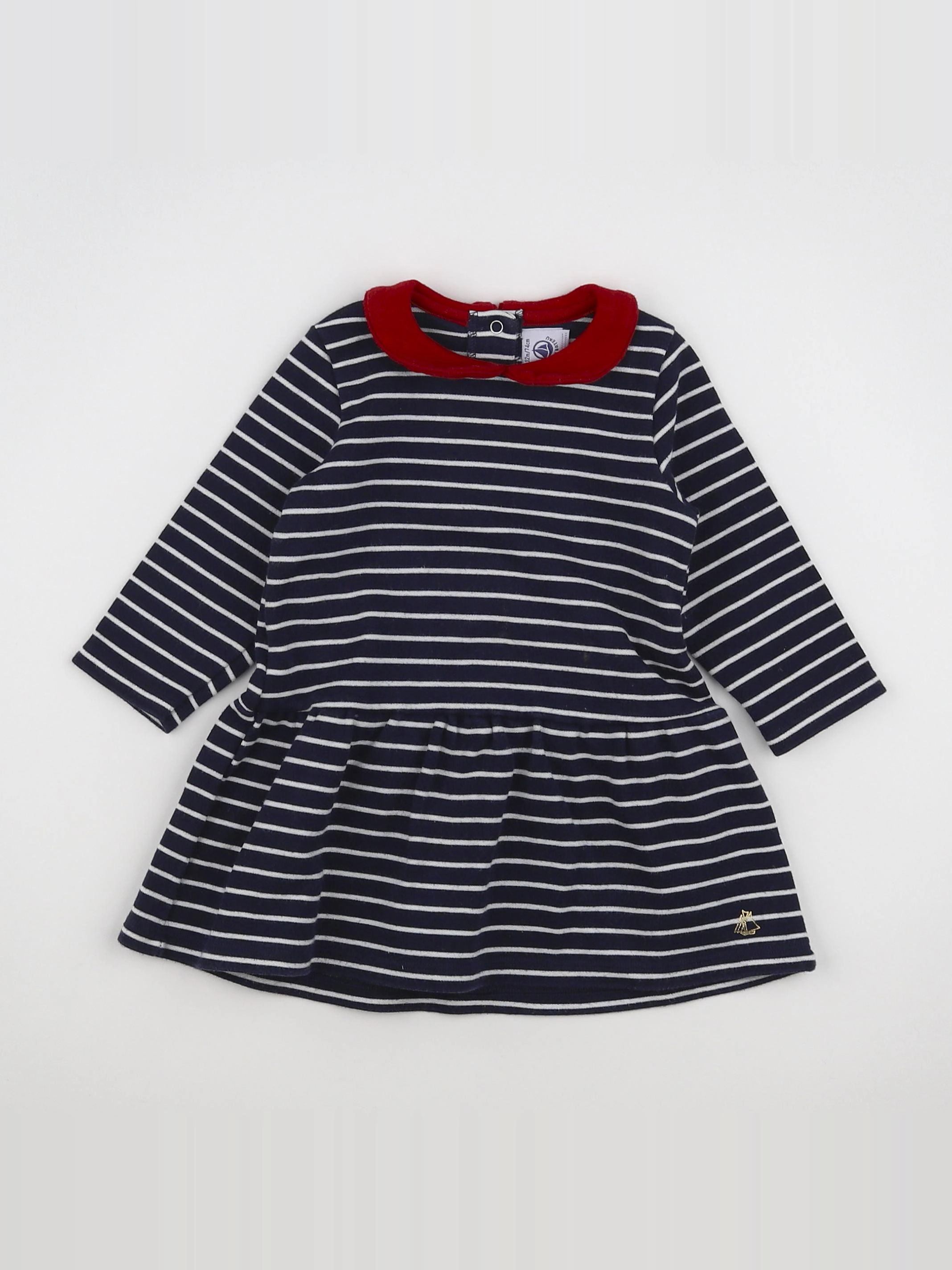 Petit Bateau - robe bleu, blanc - 12 mois