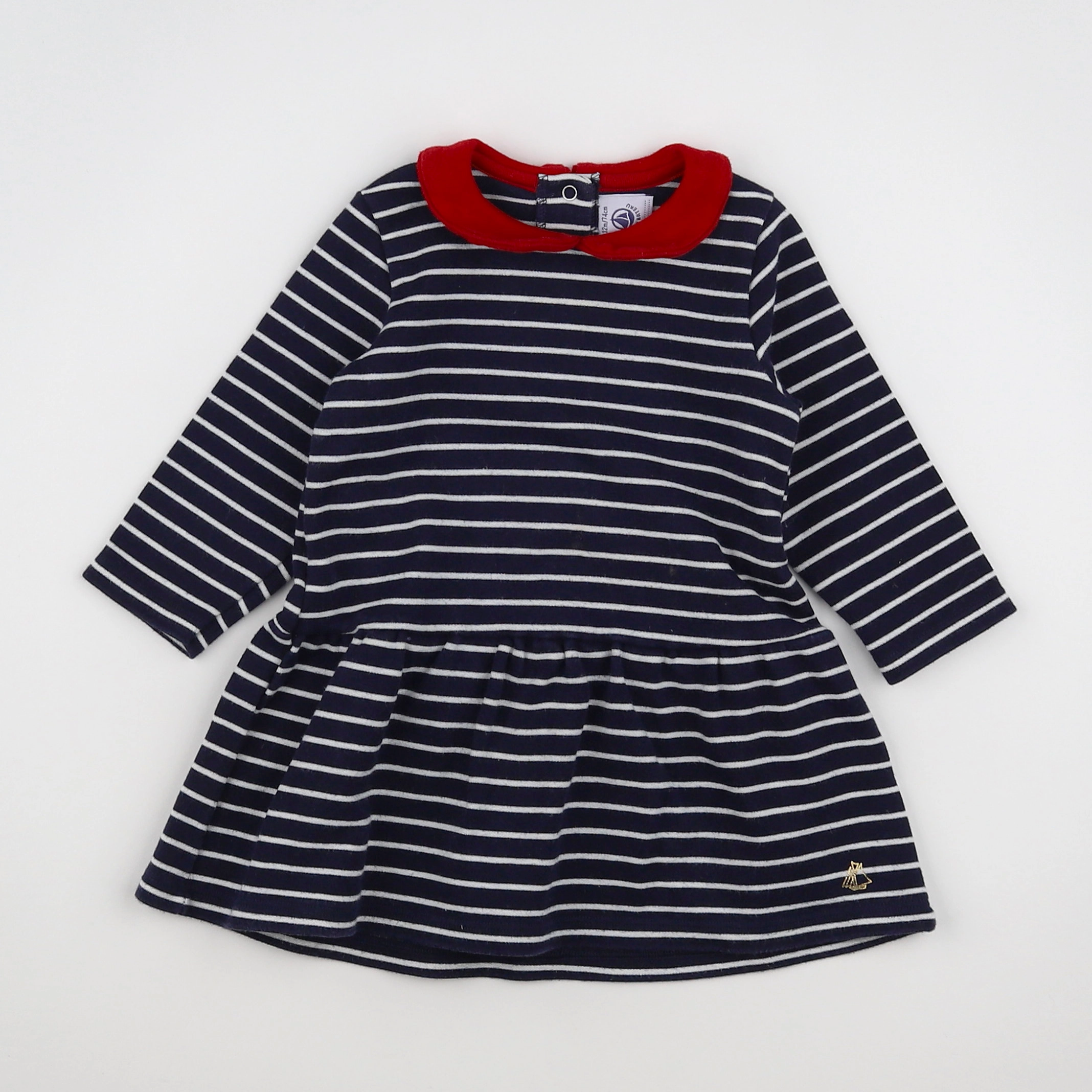 Petit Bateau - robe bleu, blanc - 12 mois