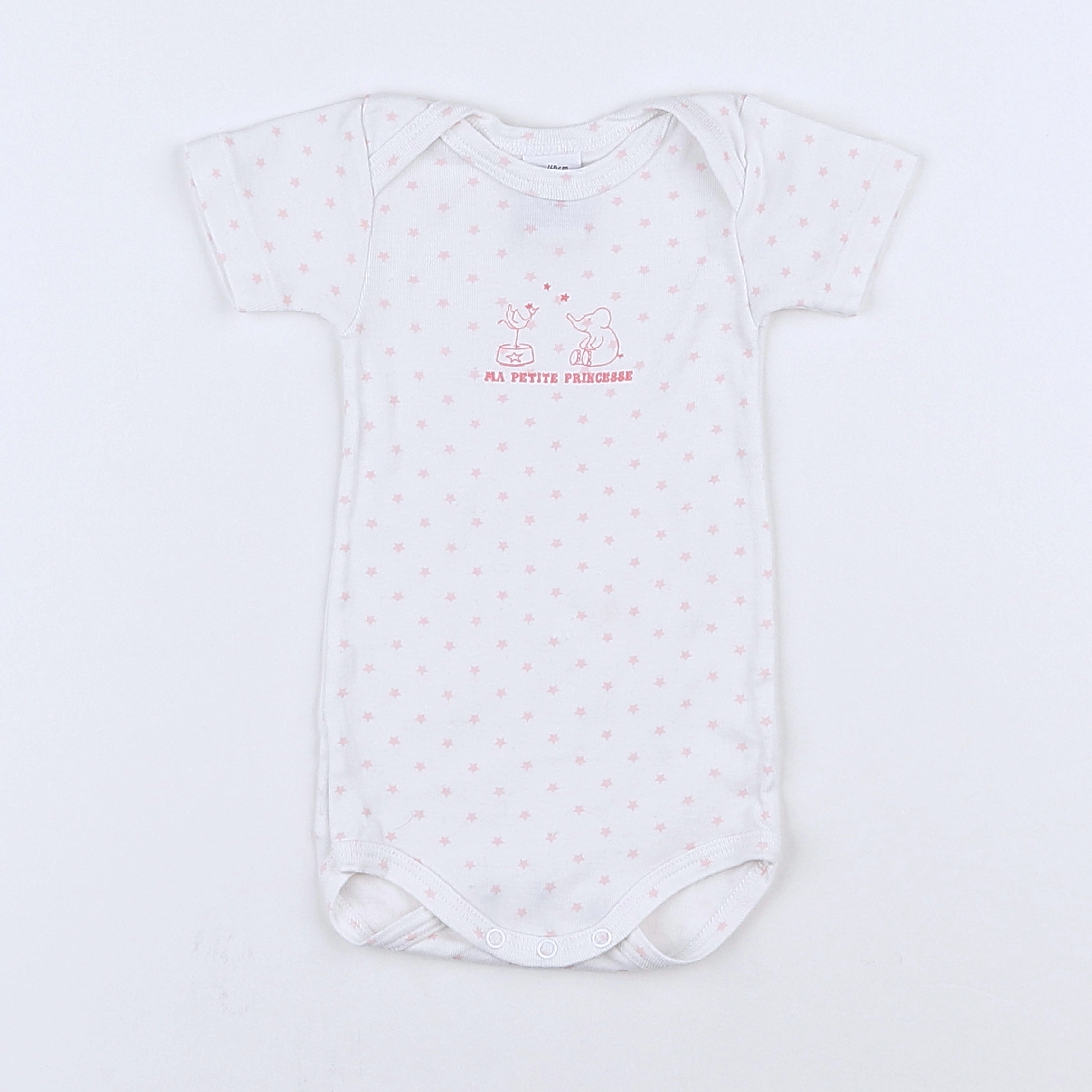 Petit Bateau - body blanc, rose - 3 mois