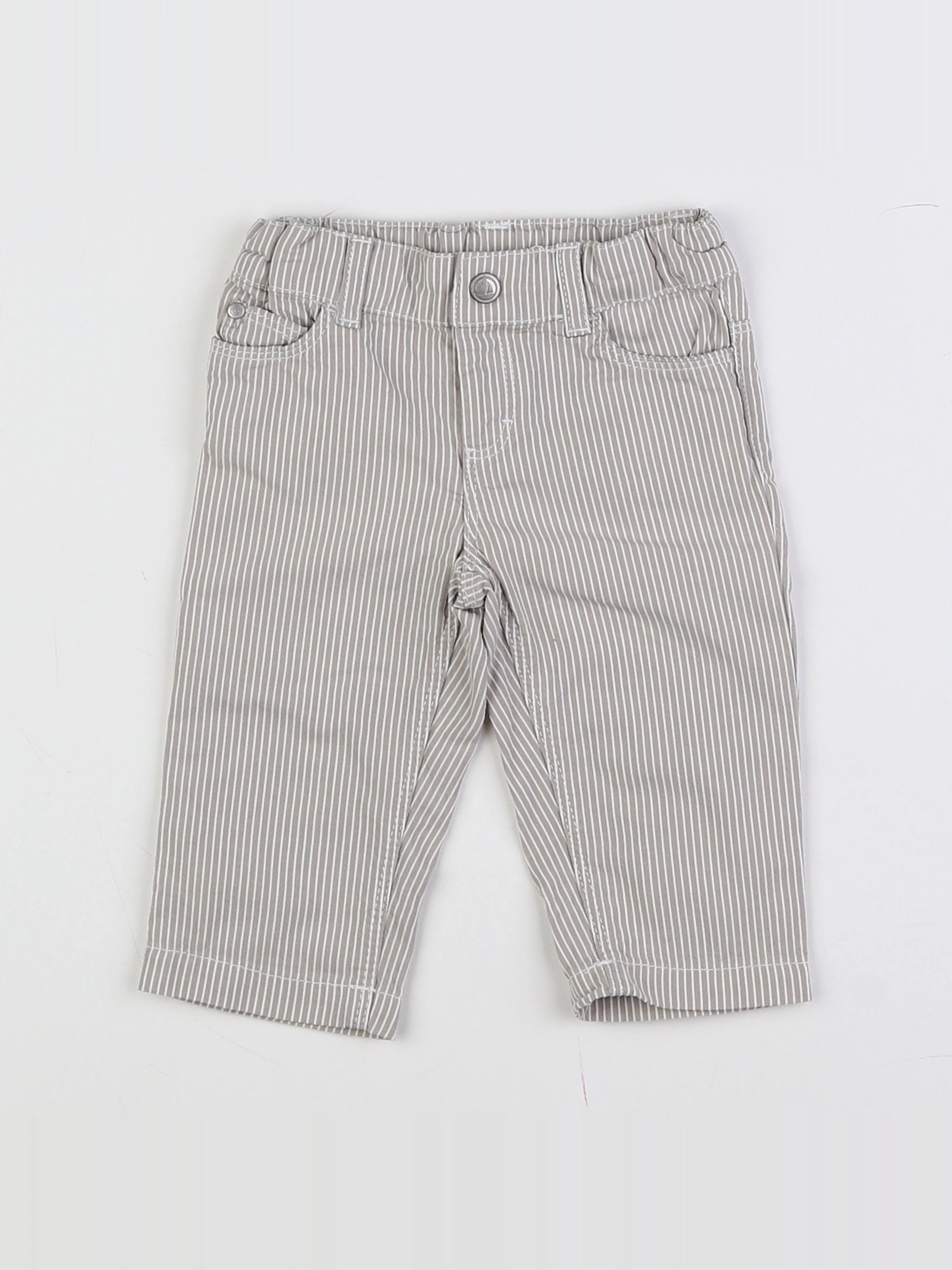 Petit Bateau - pantalon blanc, gris - 6 mois