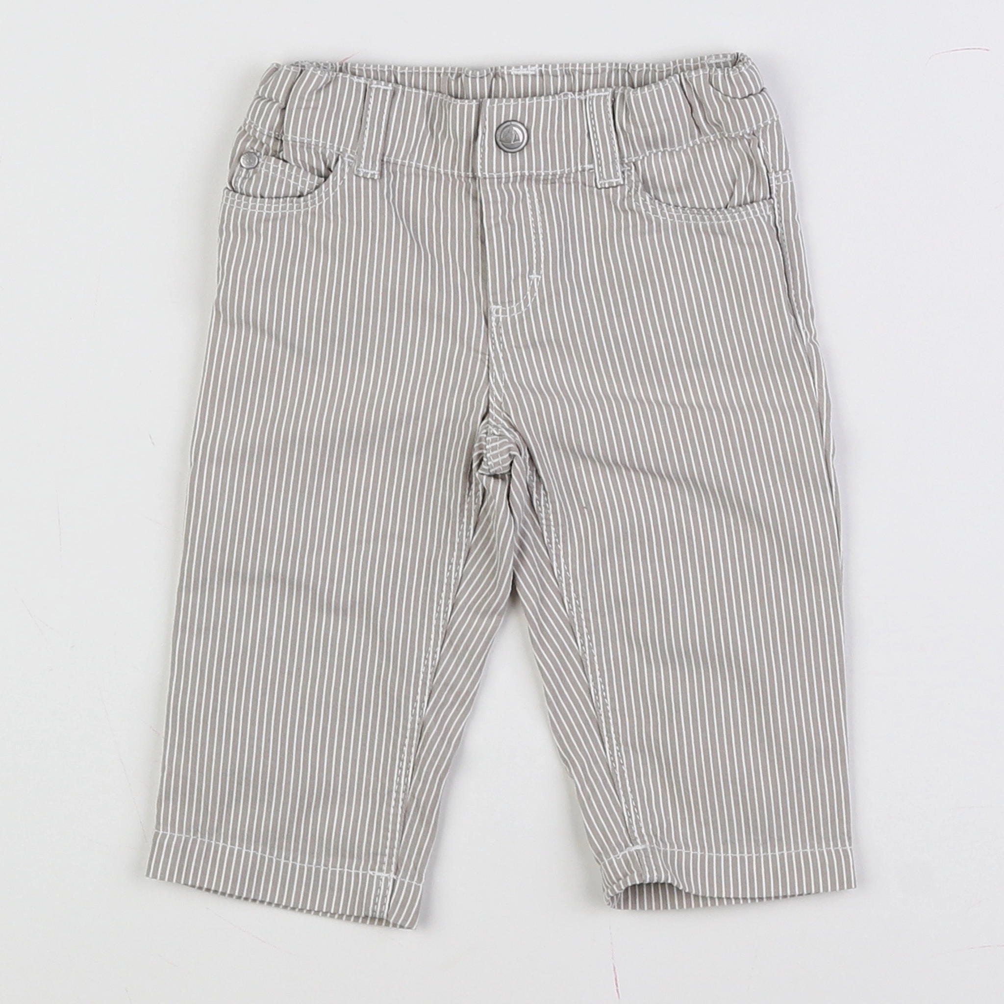 Petit Bateau - pantalon blanc, gris - 6 mois