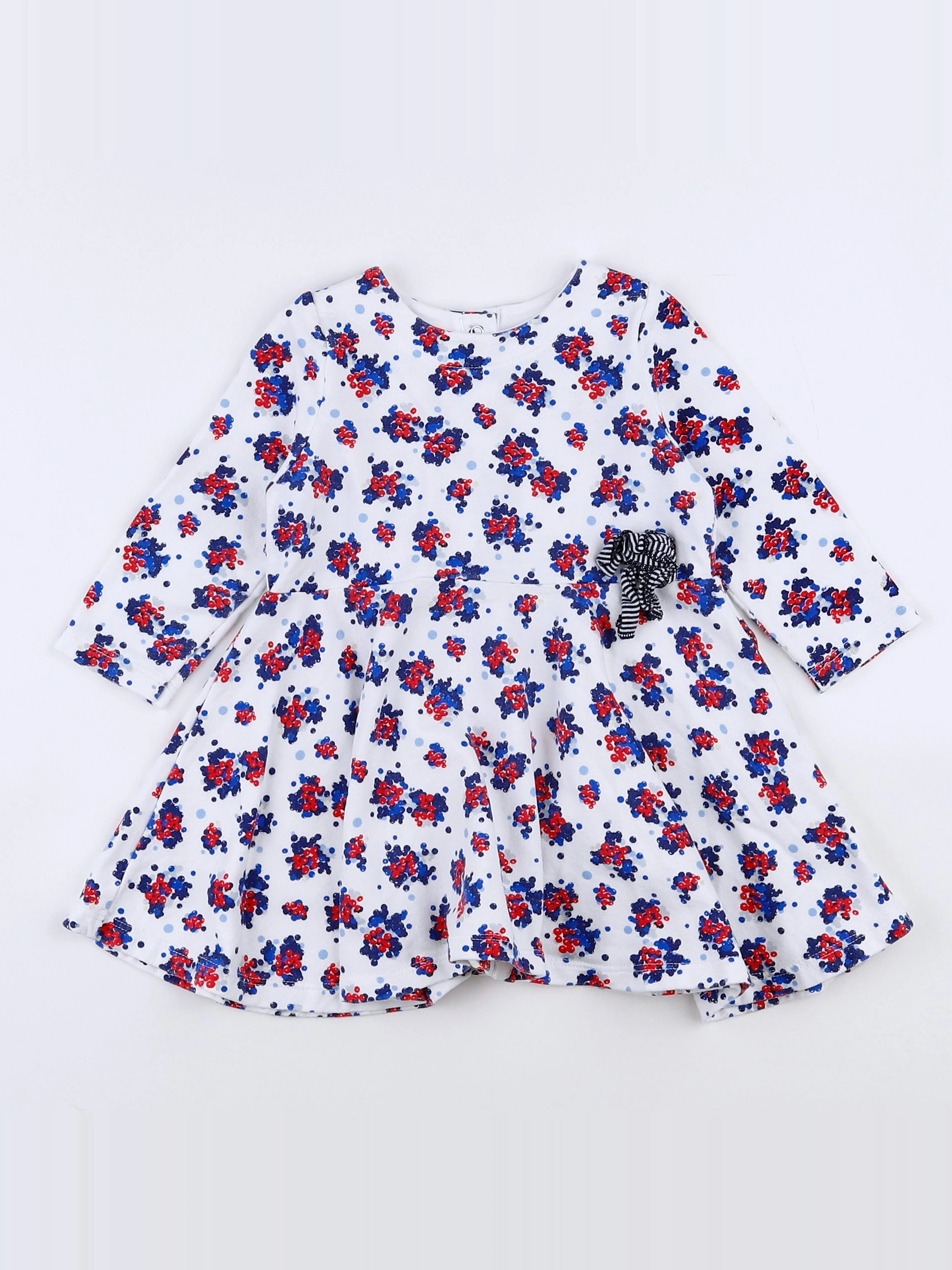 Petit Bateau - robe blanc, bleu, rouge - 12 mois