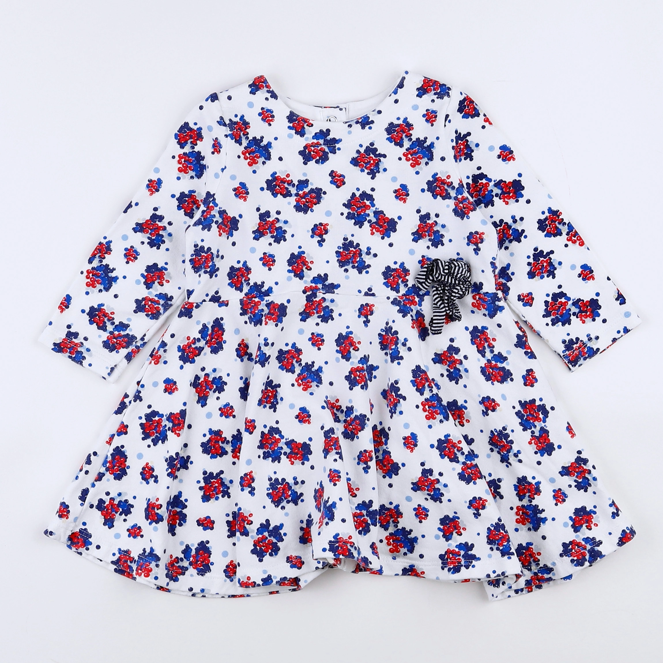 Petit Bateau - robe blanc, bleu, rouge - 12 mois