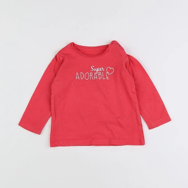 Vertbaudet - tee-shirt taupe, rose - 9 mois