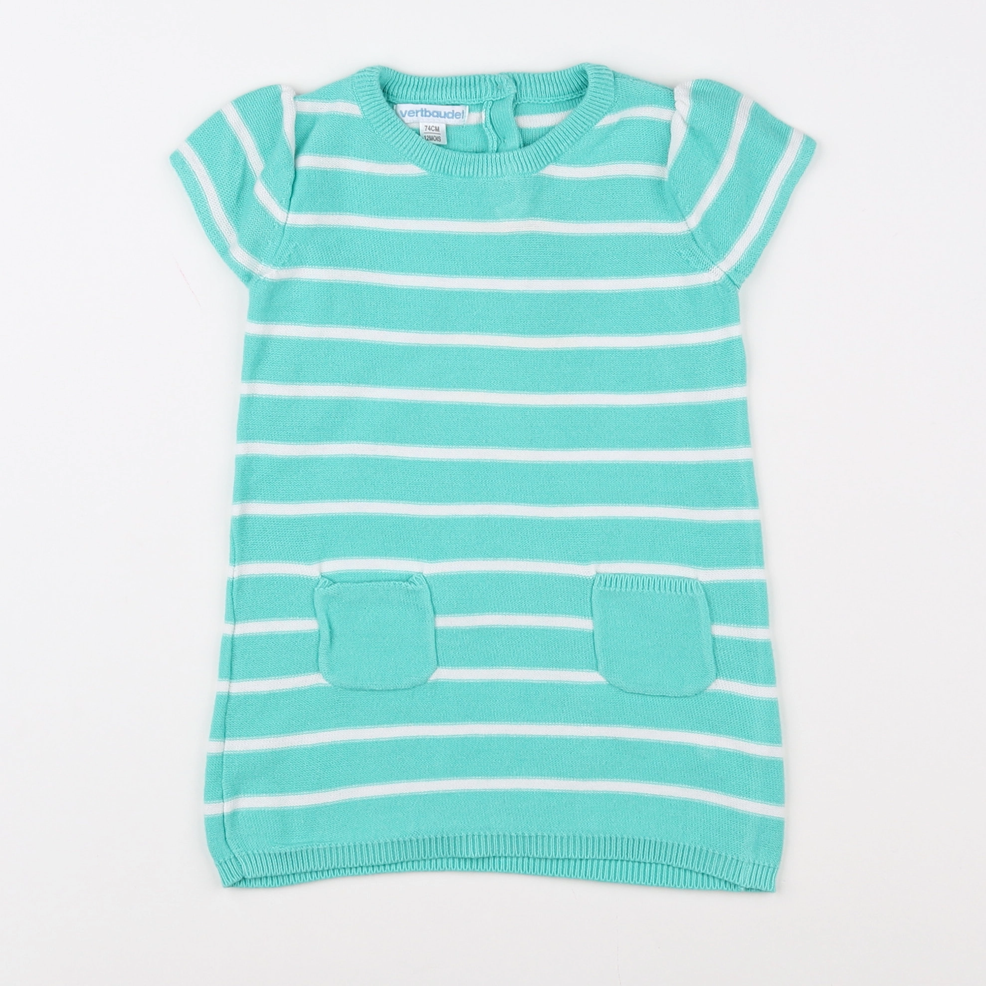 Vertbaudet - robe vert, blanc - 12 mois