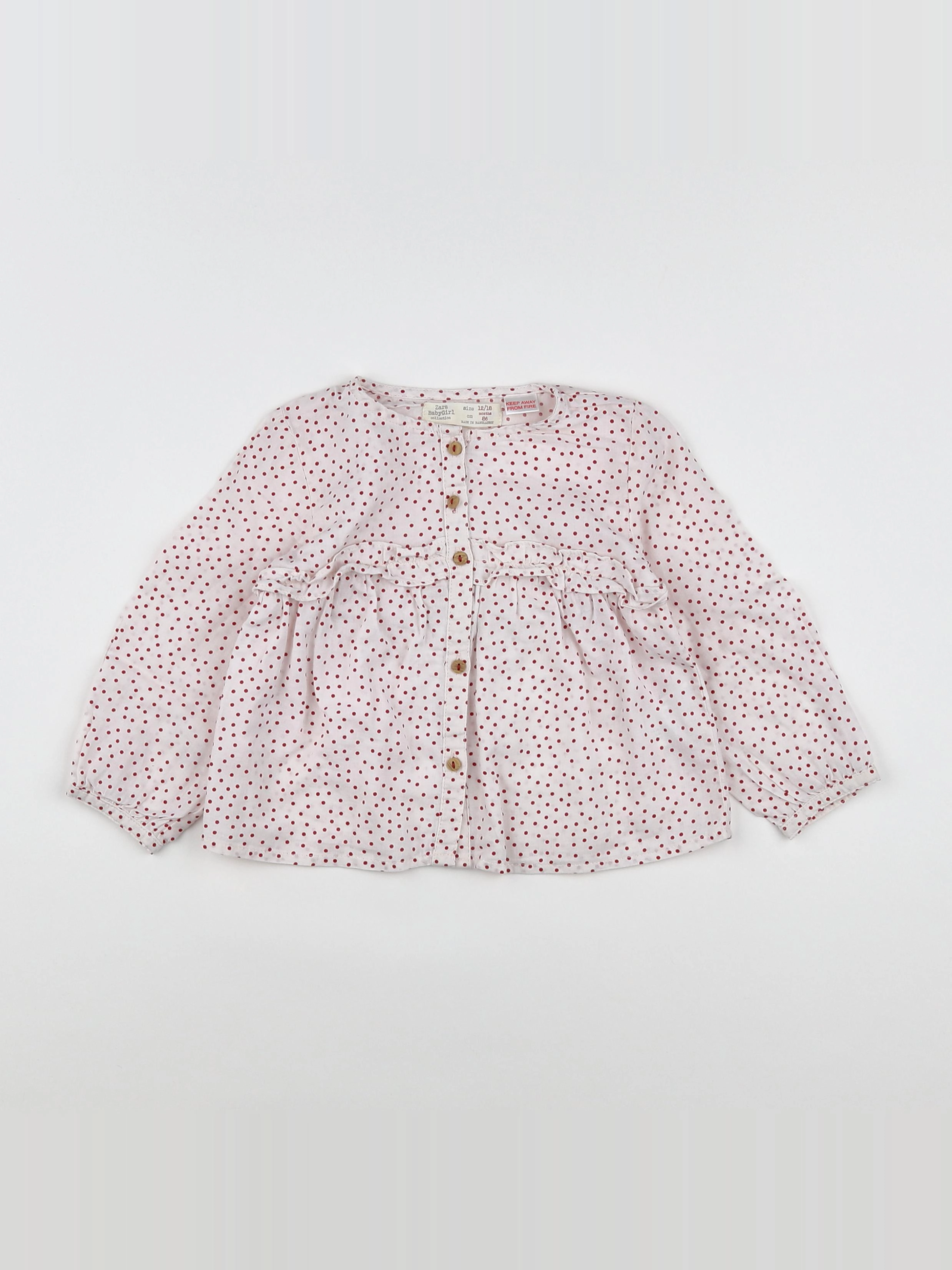 Zara - blouse blanc, rouge - 12/18 mois