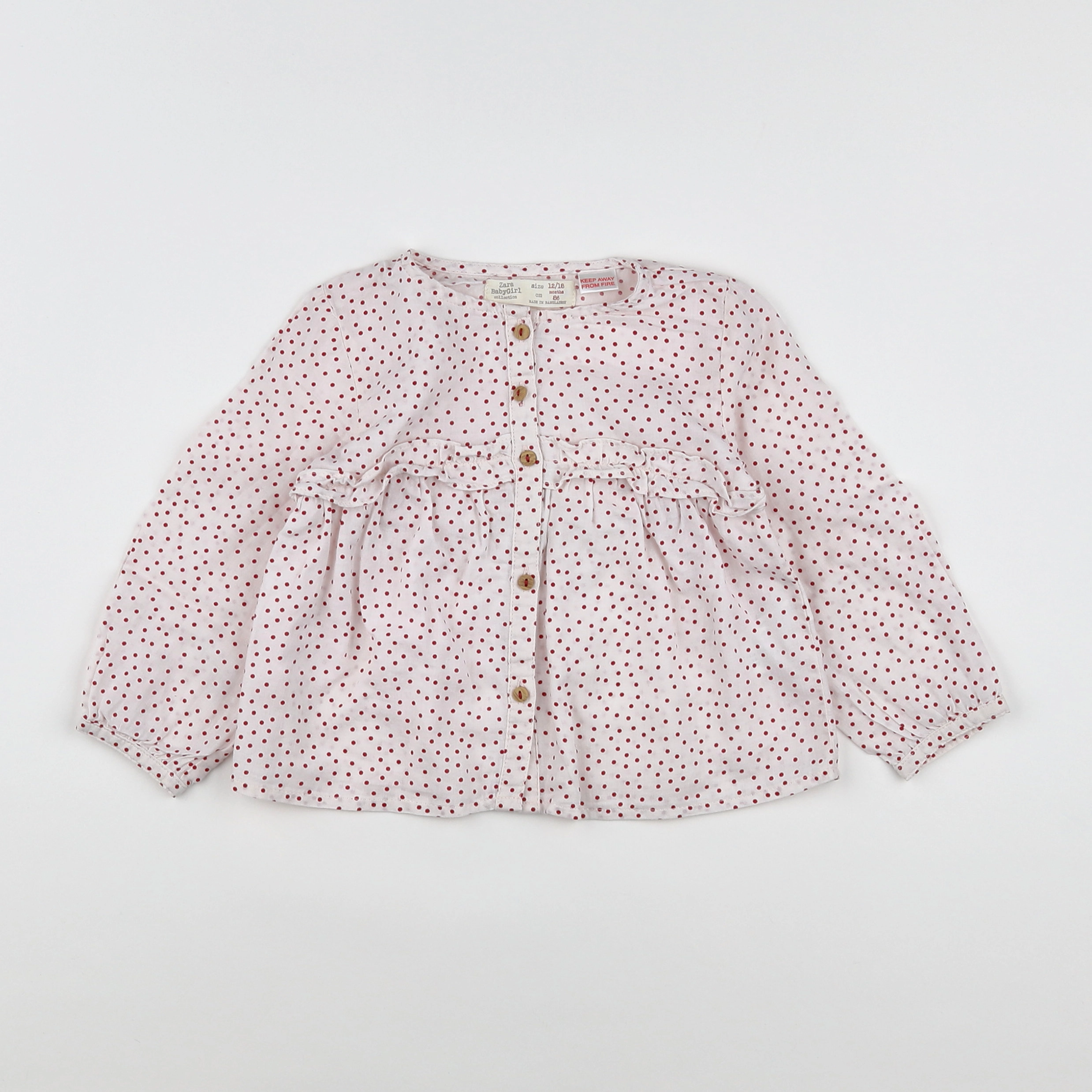 Zara - blouse blanc, rouge - 12/18 mois