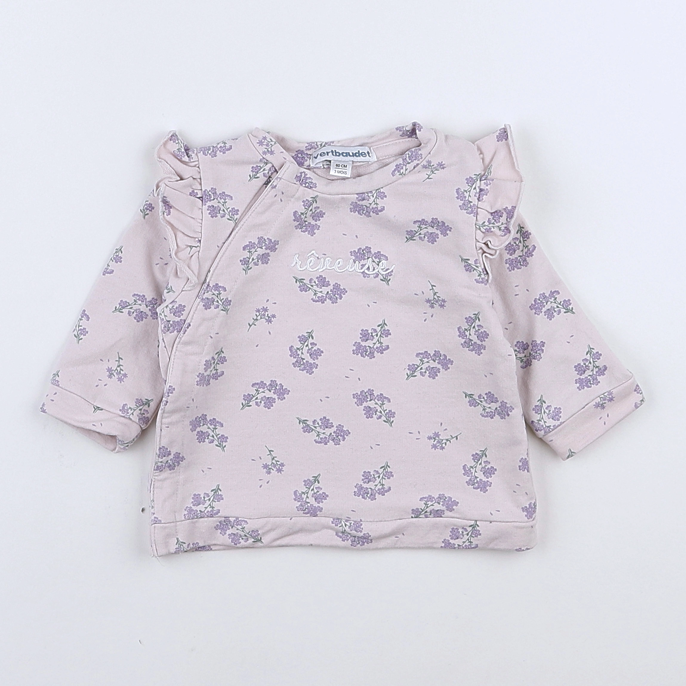 Vertbaudet - sweat violet - 3 mois