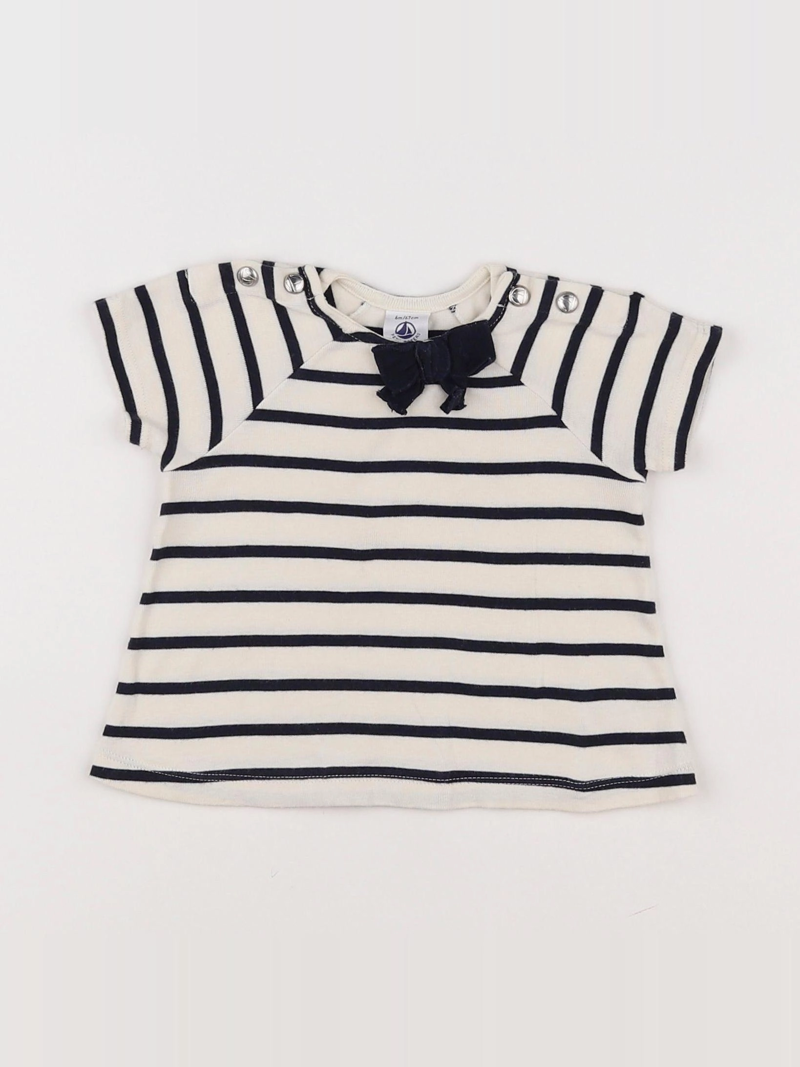 Petit Bateau - tee-shirt blanc, bleu - 6 mois