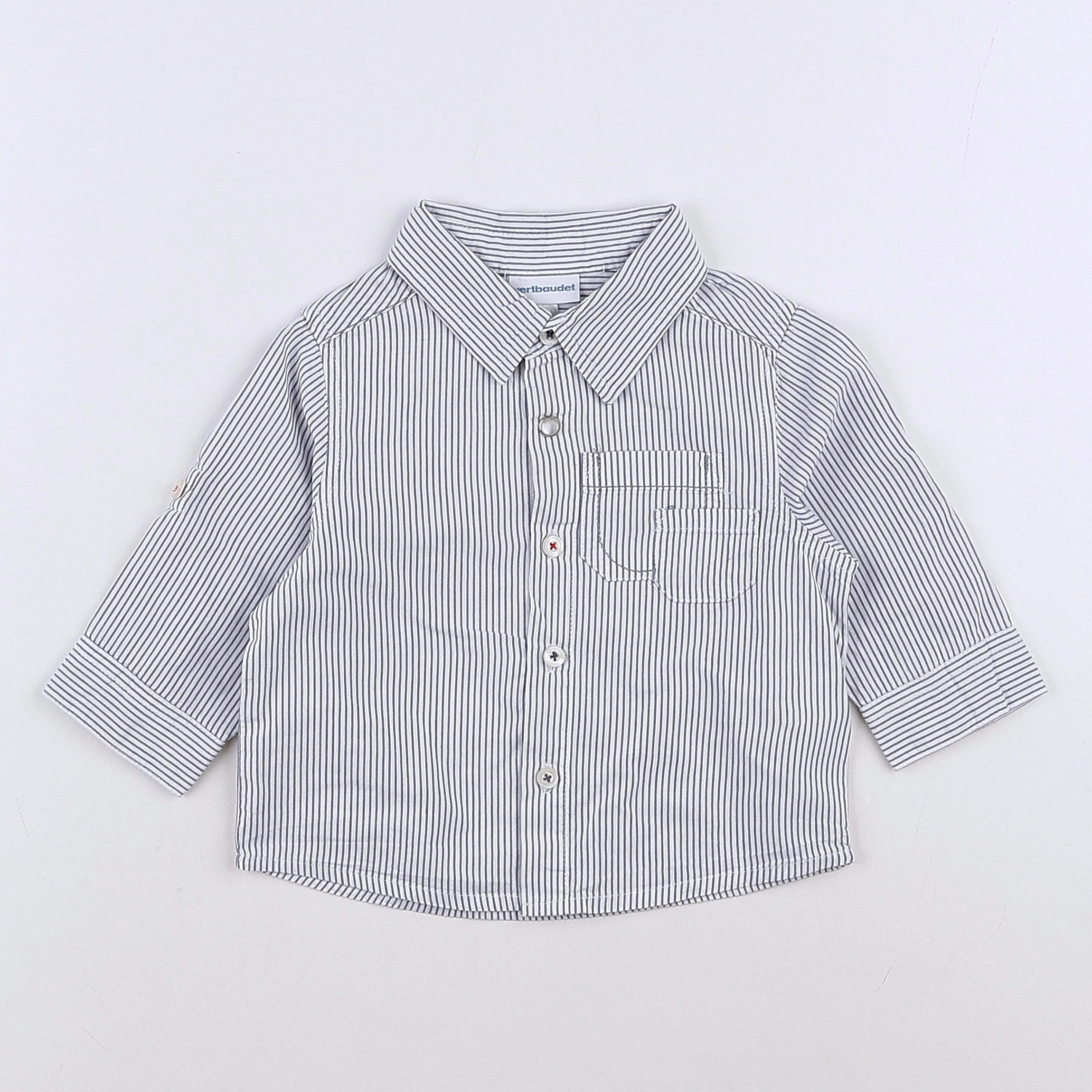 Vertbaudet - chemise blanc, gris - 9 mois