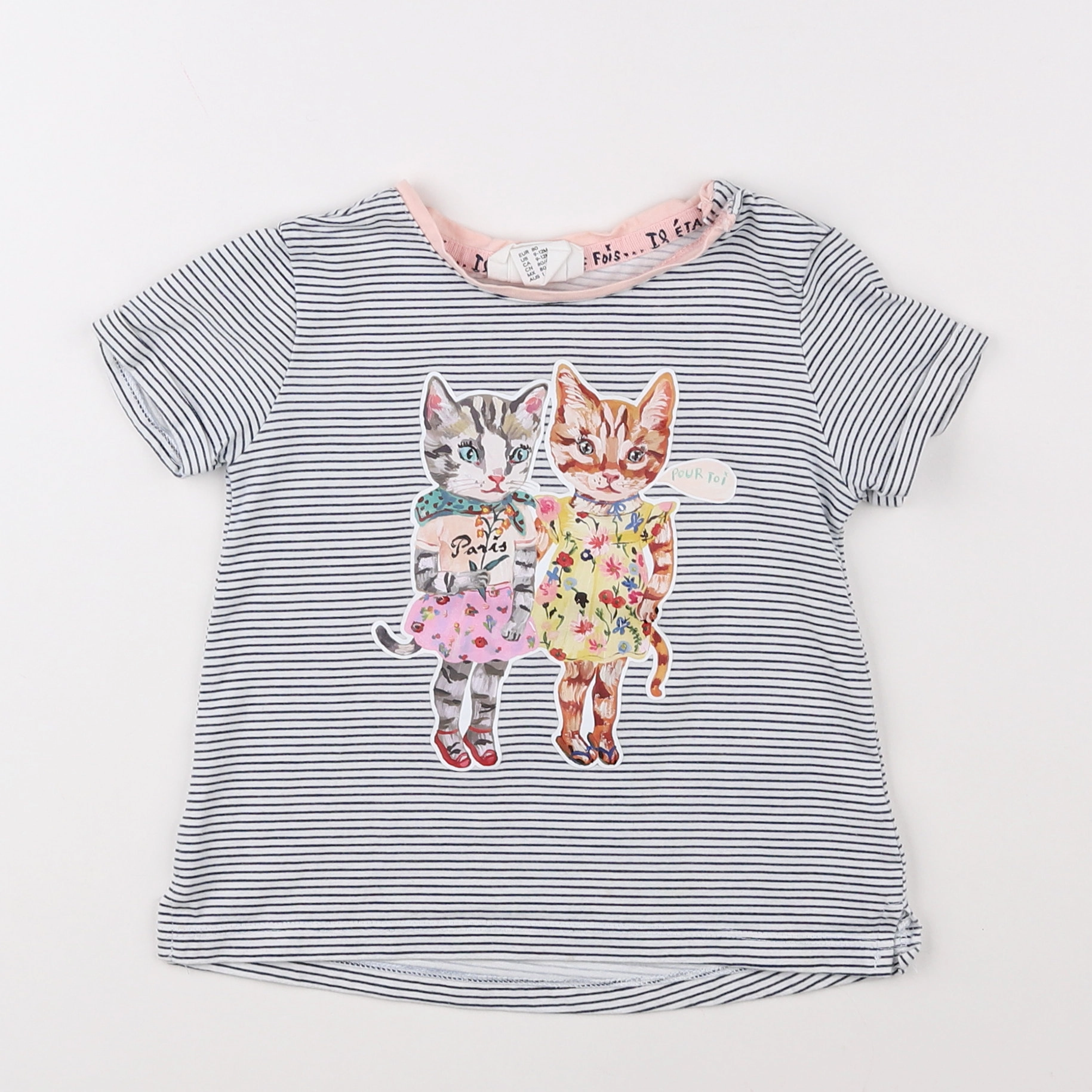 H&M - tee-shirt bleu, blanc - 9/12 mois