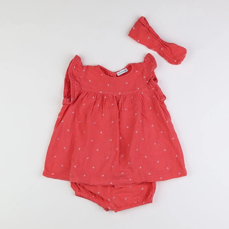 Vertbaudet - robe rouge, blanc - 12 mois