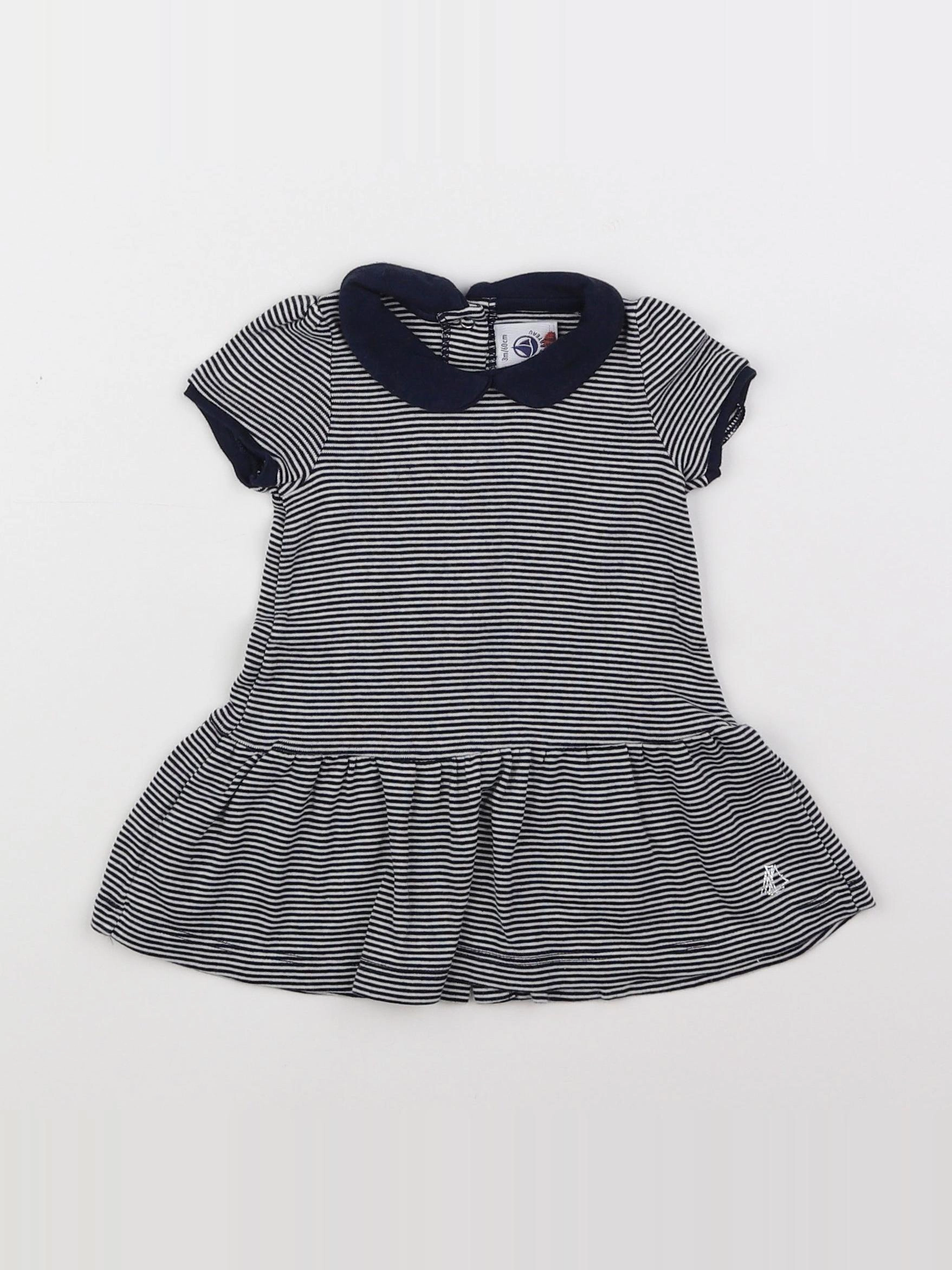 Petit Bateau - robe bleu, blanc - 3 mois