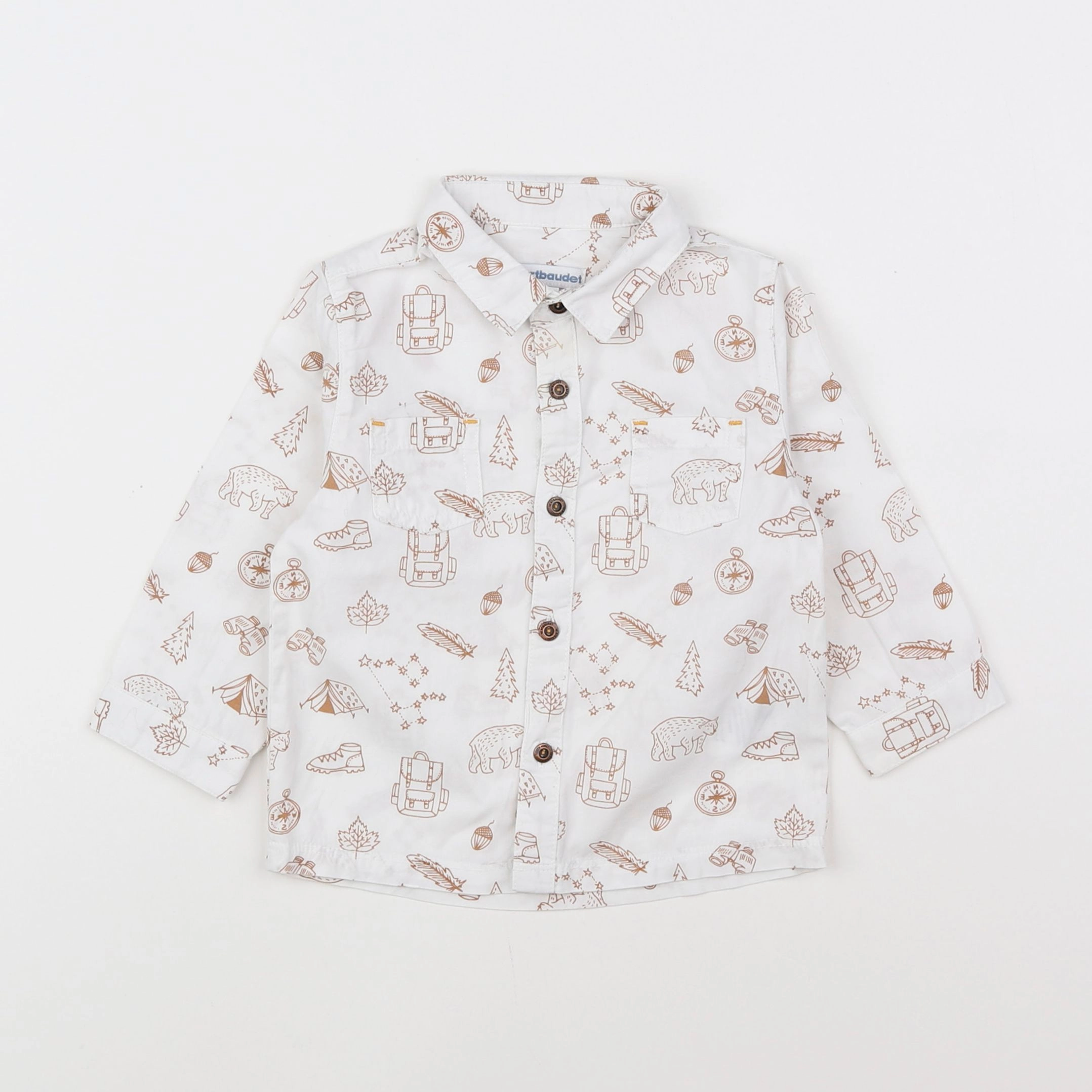 Vertbaudet - chemise marron, blanc - 12 mois