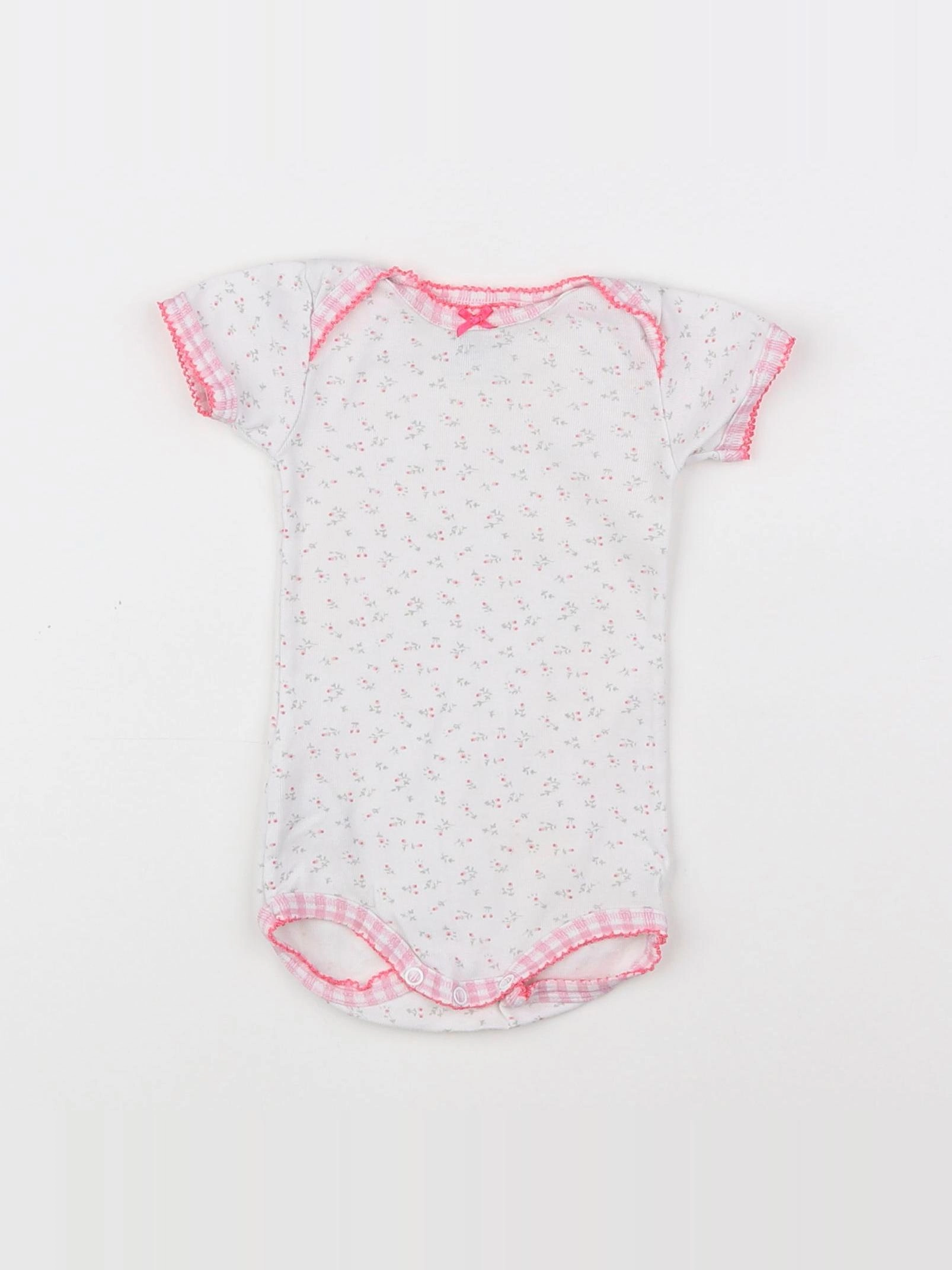 Petit Bateau - body blanc, rose - 3 mois