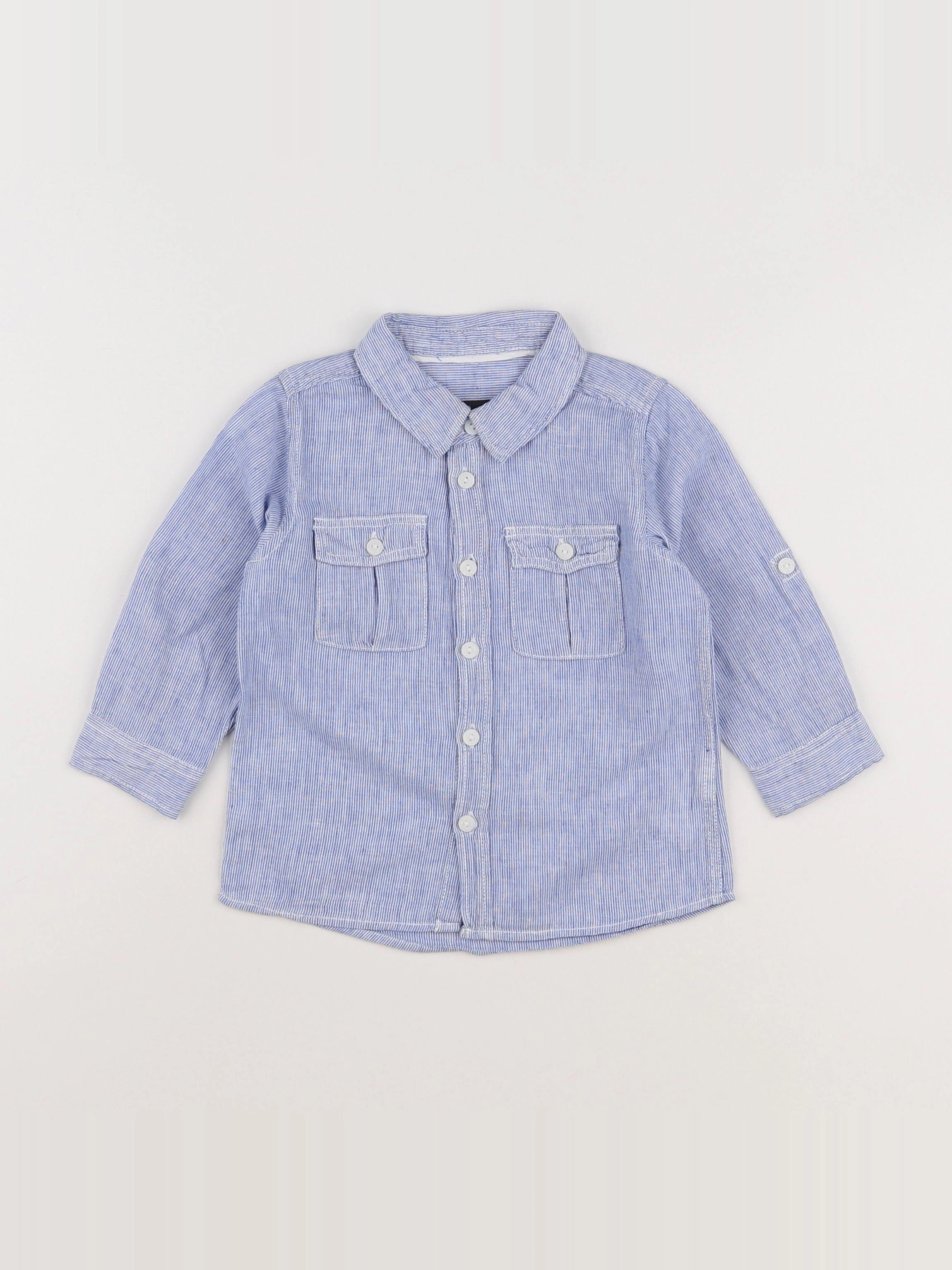H&M - chemise bleu, blanc - 9/12 mois
