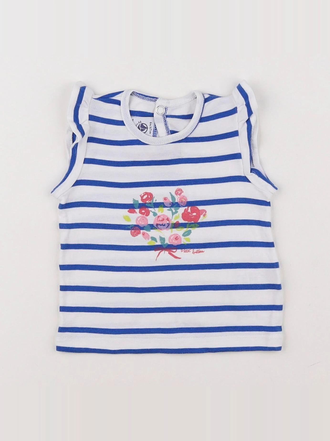 Petit Bateau - tee-shirt blanc, bleu - 6 mois