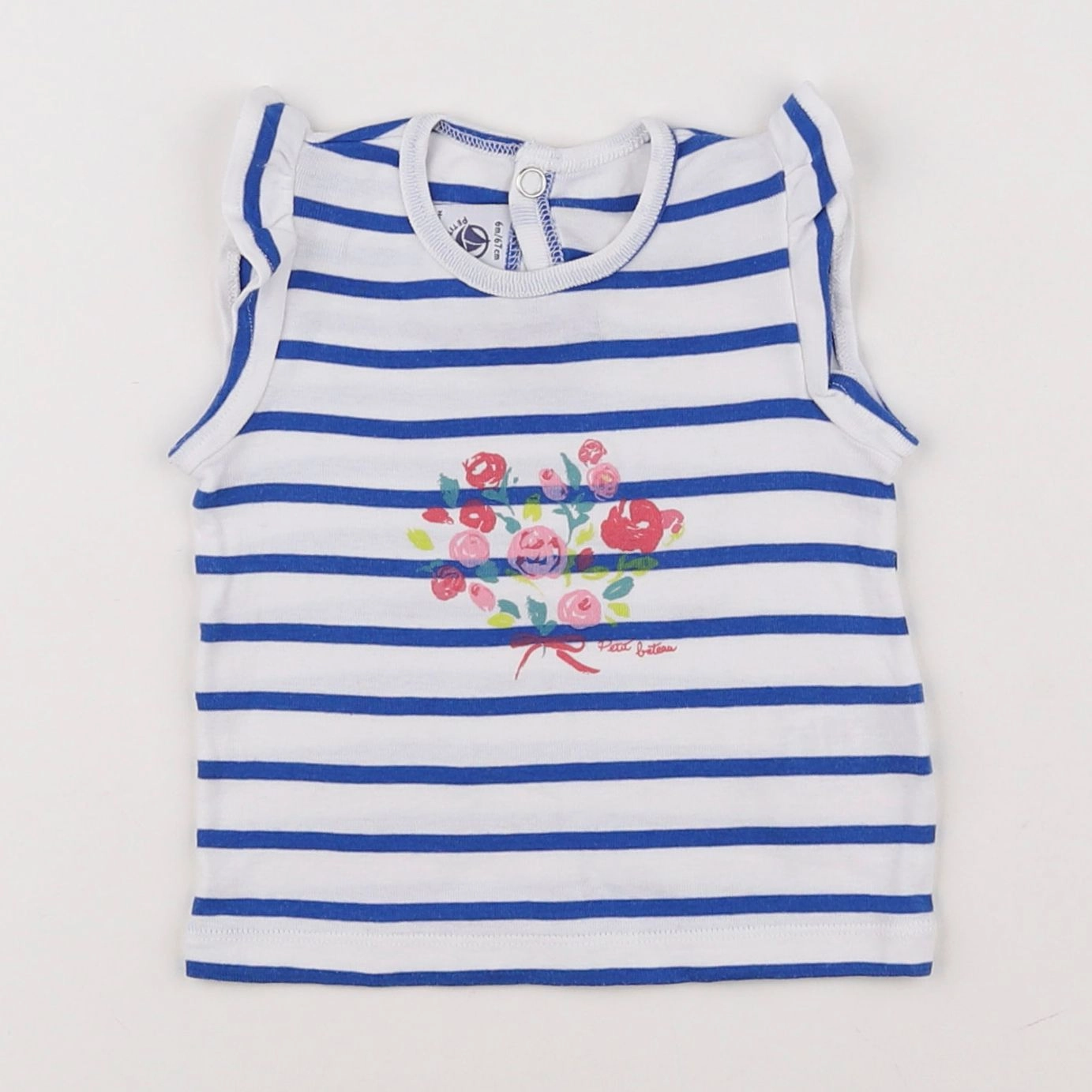 Petit Bateau - tee-shirt blanc, bleu - 6 mois