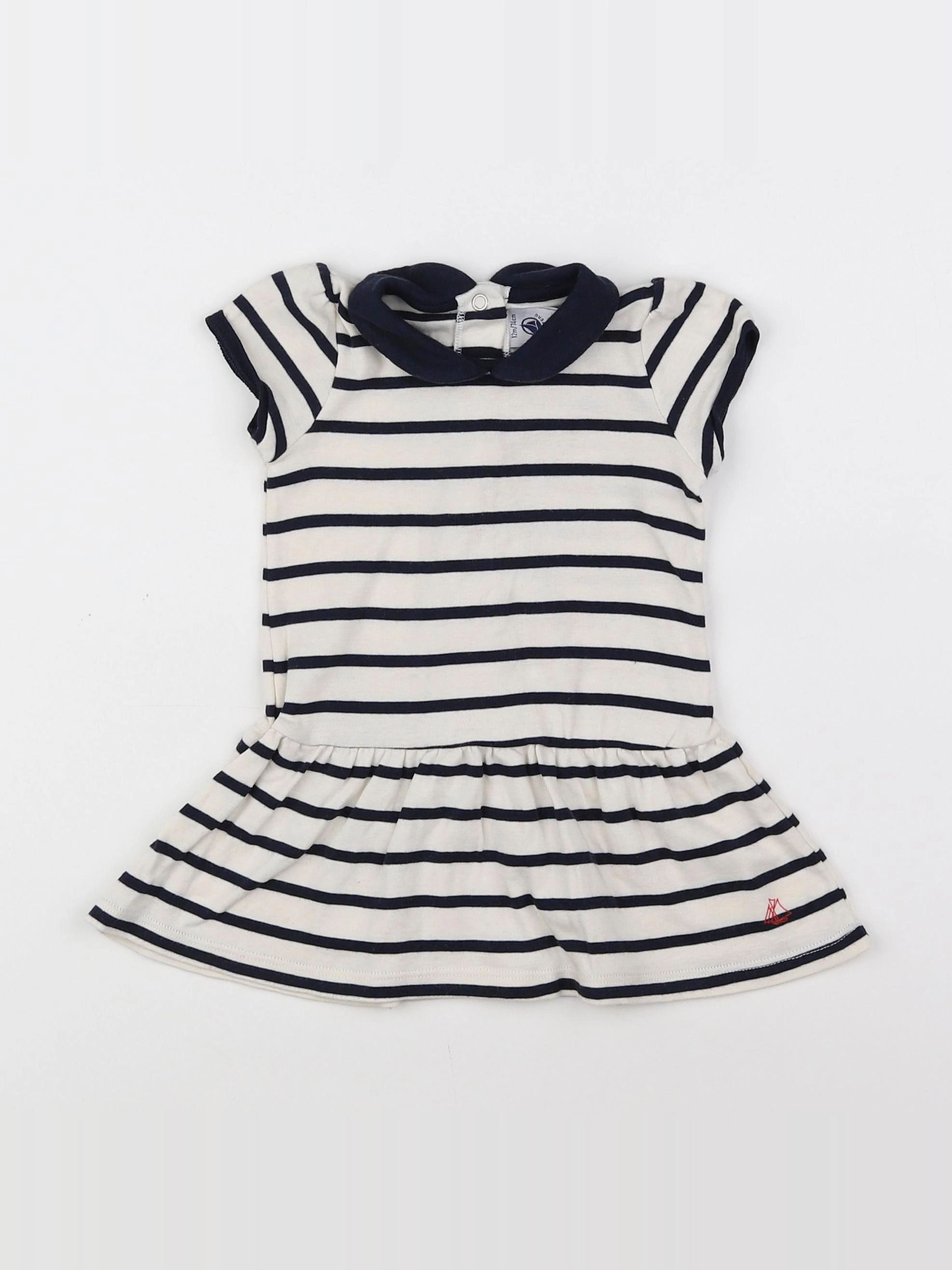 Petit Bateau - robe blanc, bleu - 12 mois