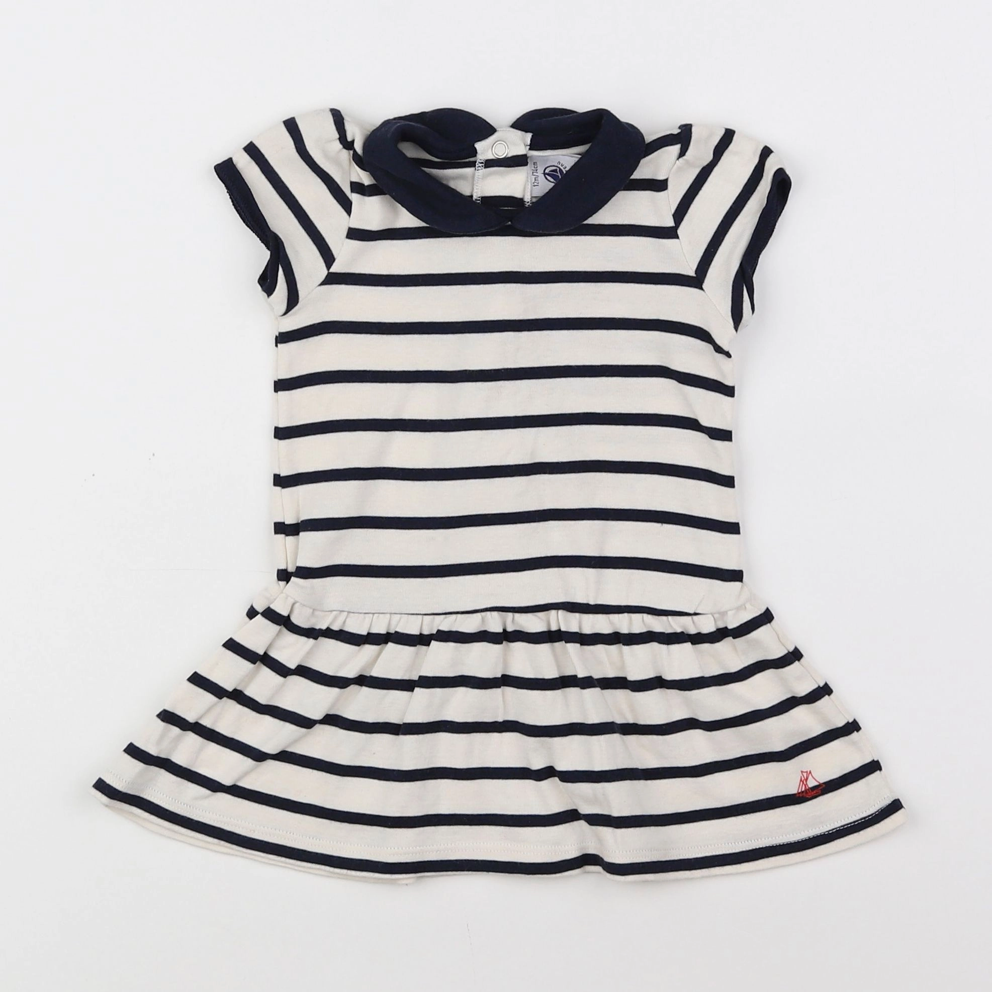 Petit Bateau - robe blanc, bleu - 12 mois