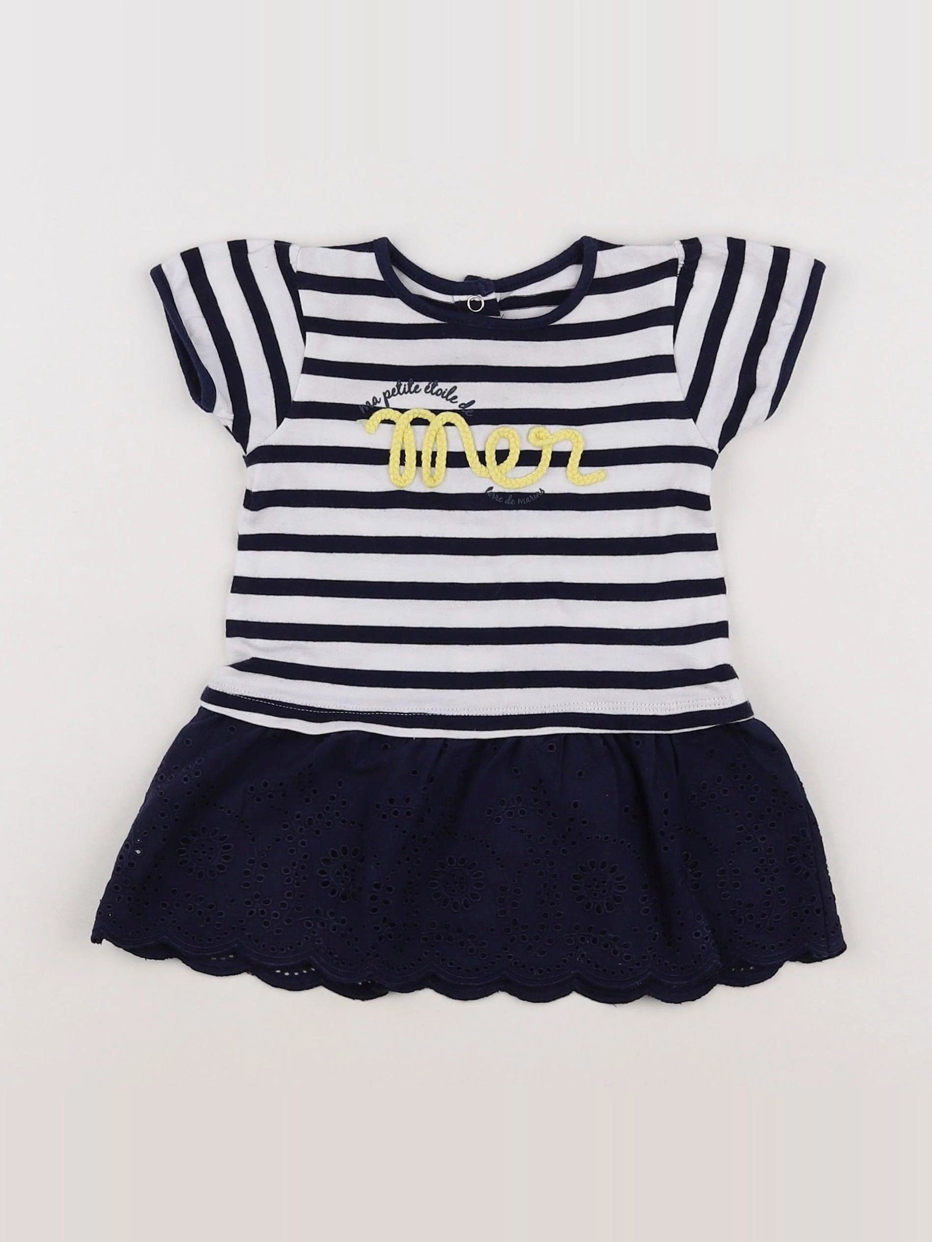 Terre de marins - robe blanc, bleu, jaune - 6 mois