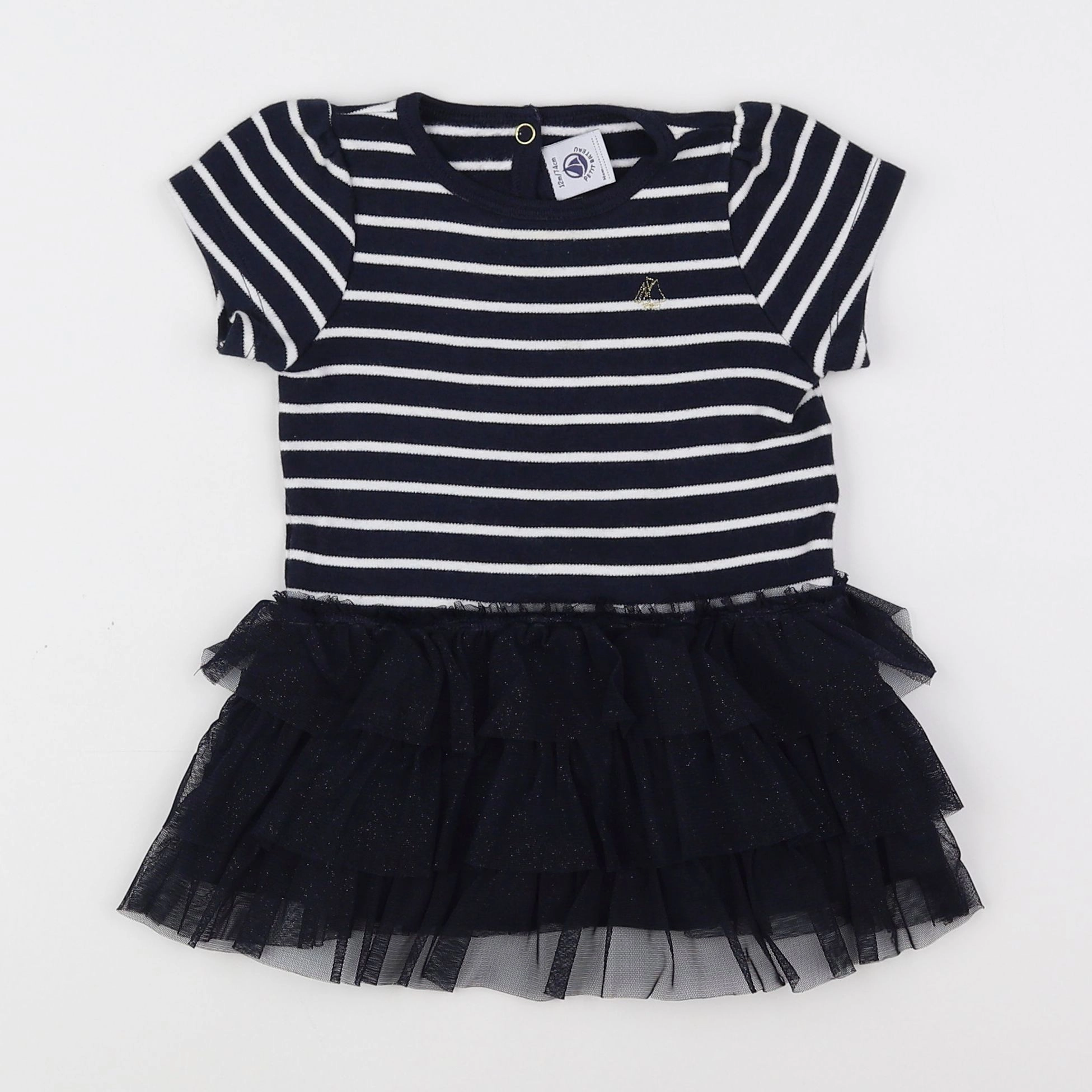 Petit Bateau - robe bleu, blanc - 12 mois