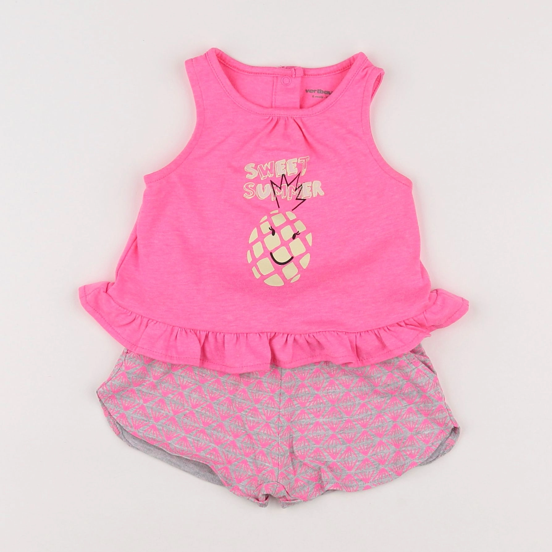Vertbaudet - ensemble gris, rose - 6 mois