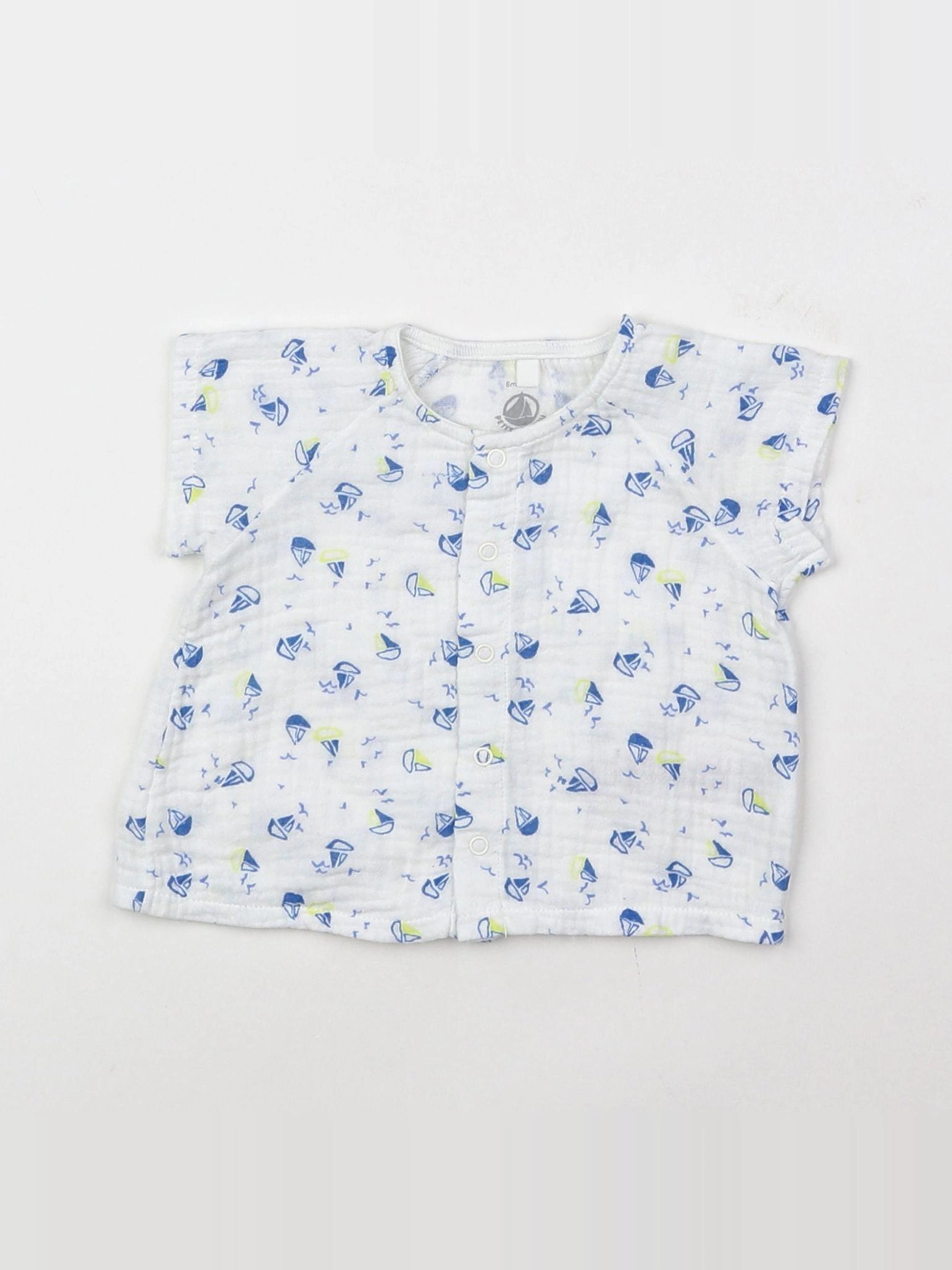 Petit Bateau - blouse blanc, bleu - 6 mois