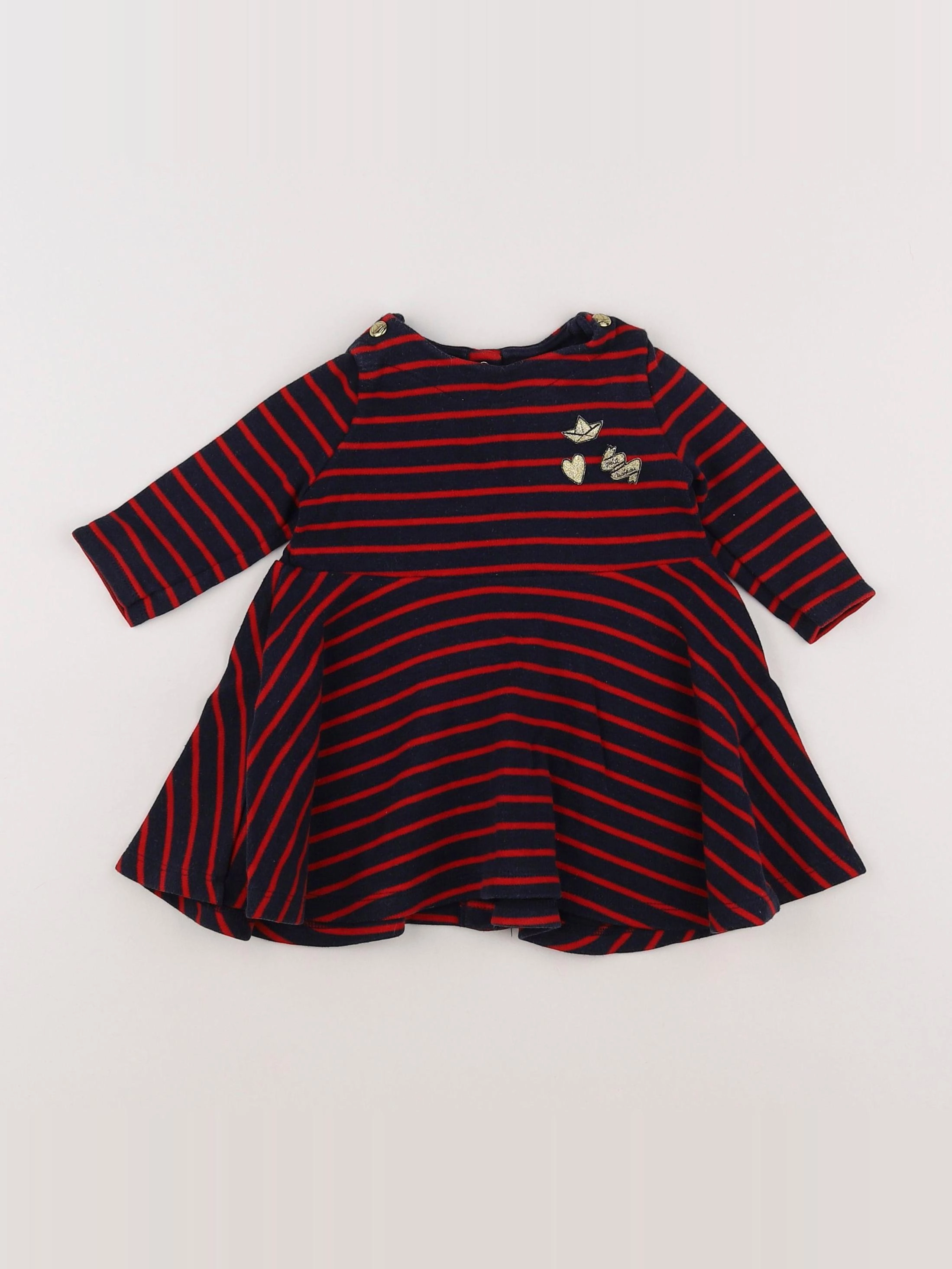 Petit Bateau - robe bleu, rouge, or - 6 mois