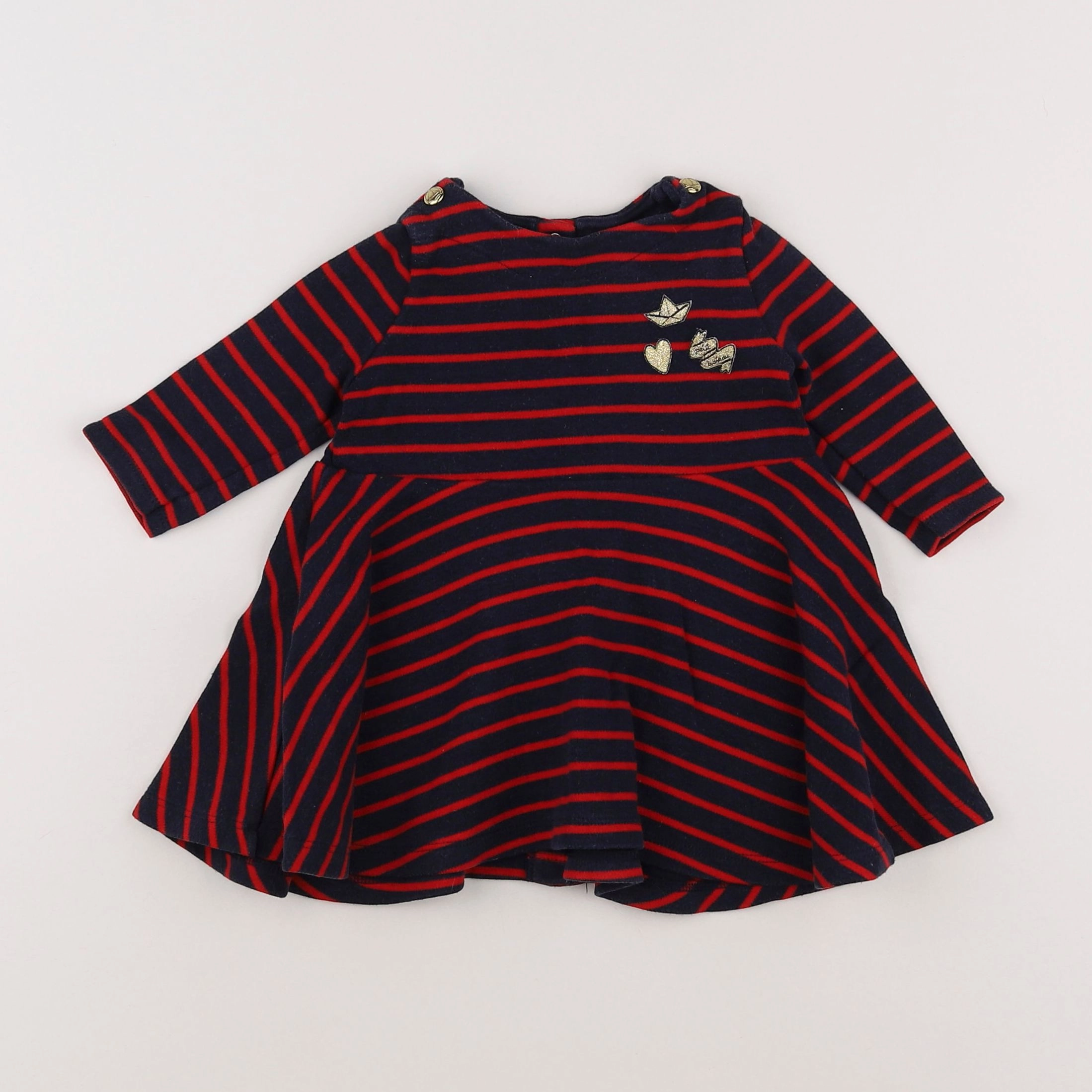 Petit Bateau - robe bleu, rouge, or - 6 mois