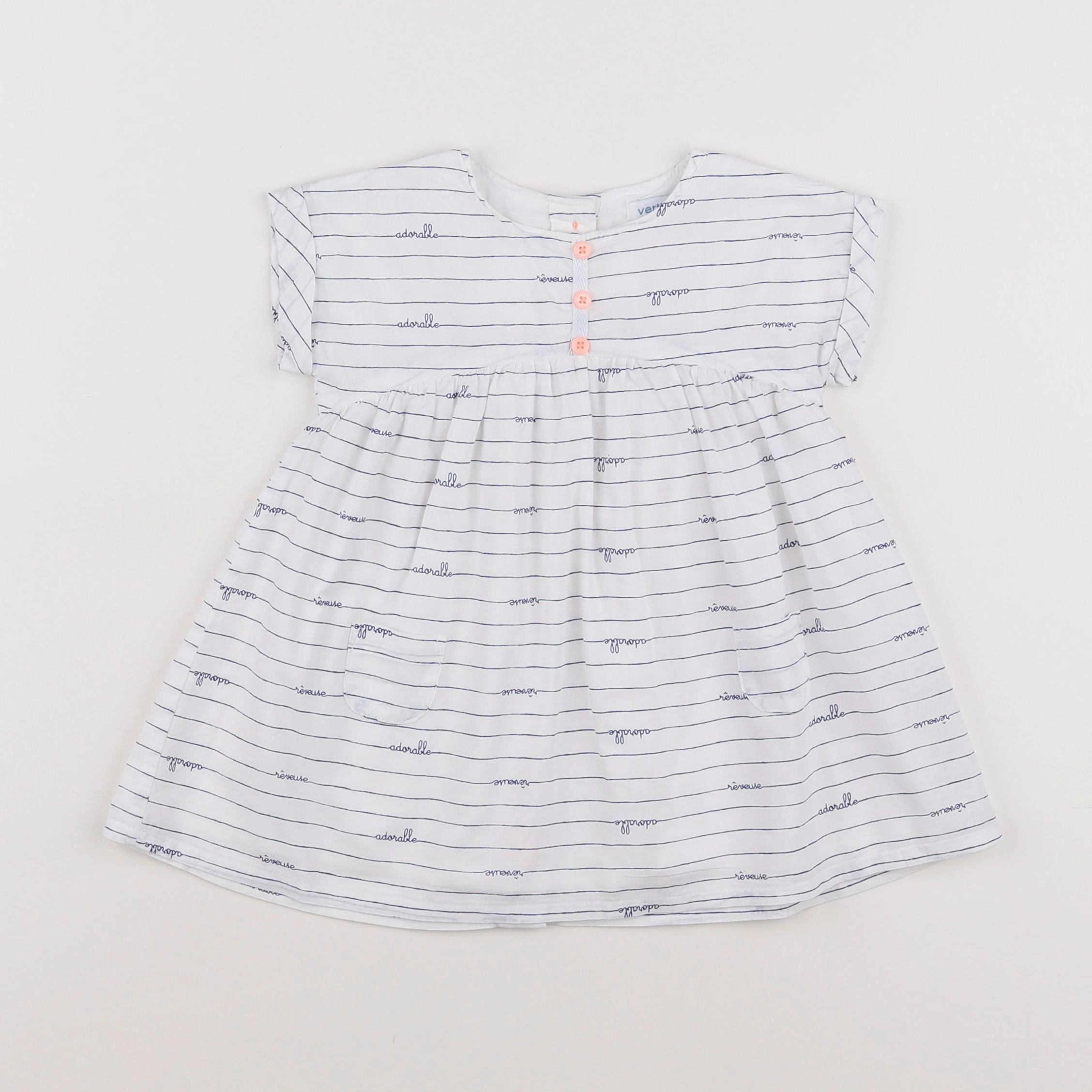 Vertbaudet - robe bleu, blanc - 9 mois