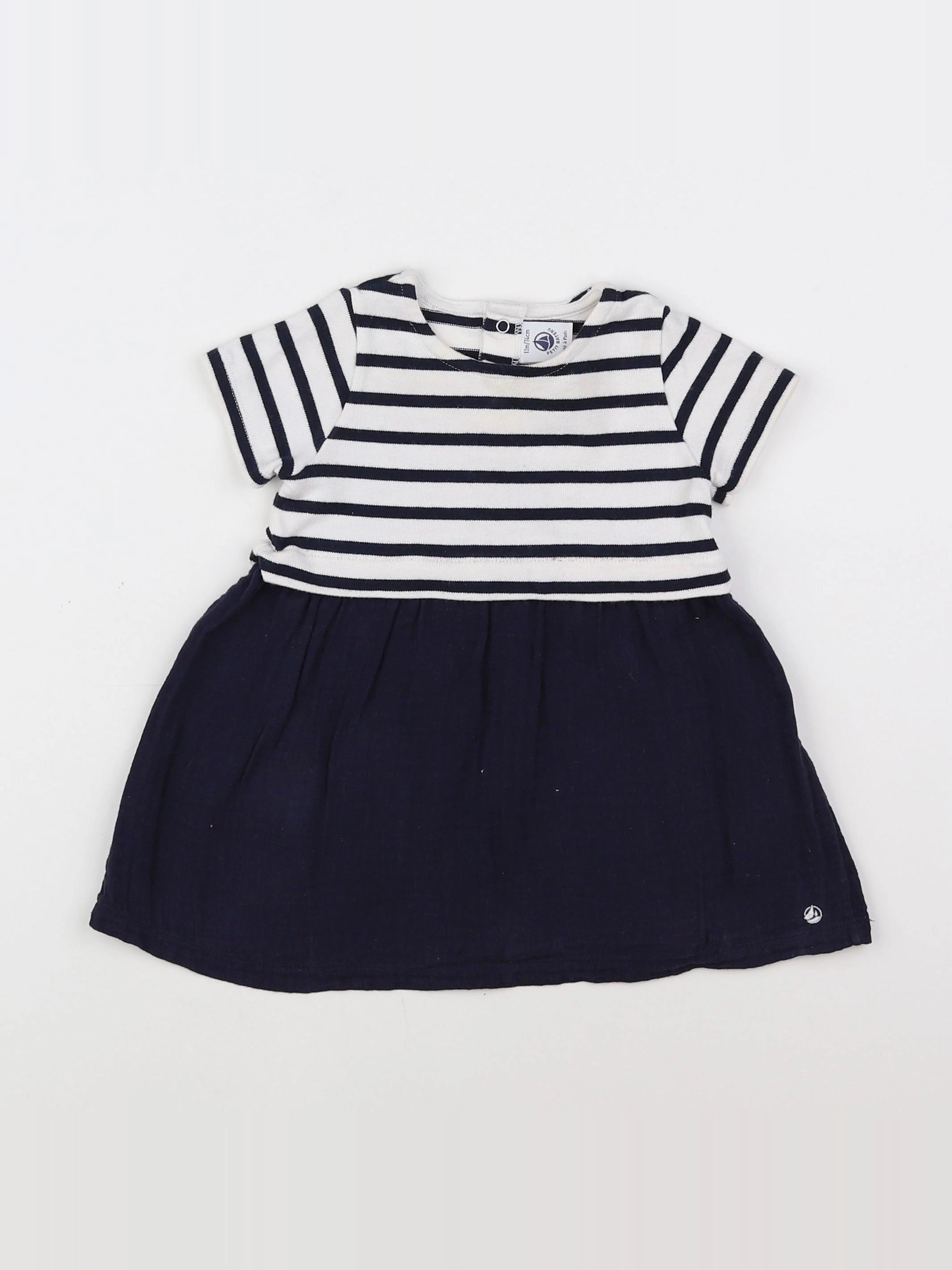 Petit Bateau - robe blanc, bleu - 12 mois