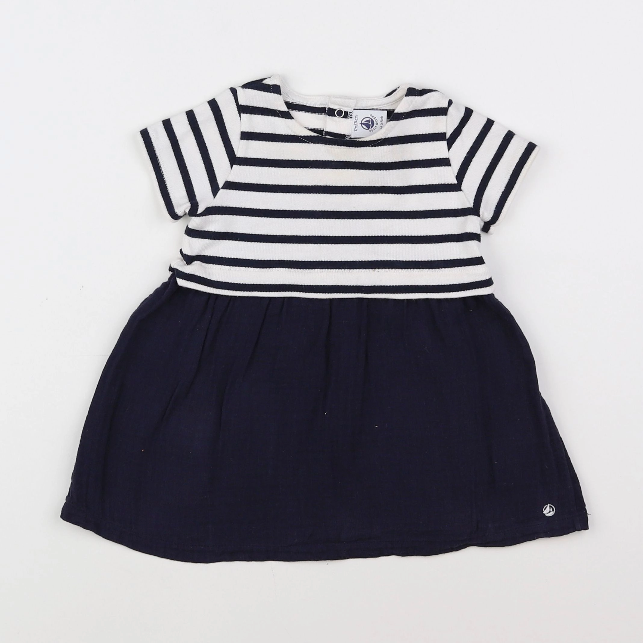 Petit Bateau - robe blanc, bleu - 12 mois