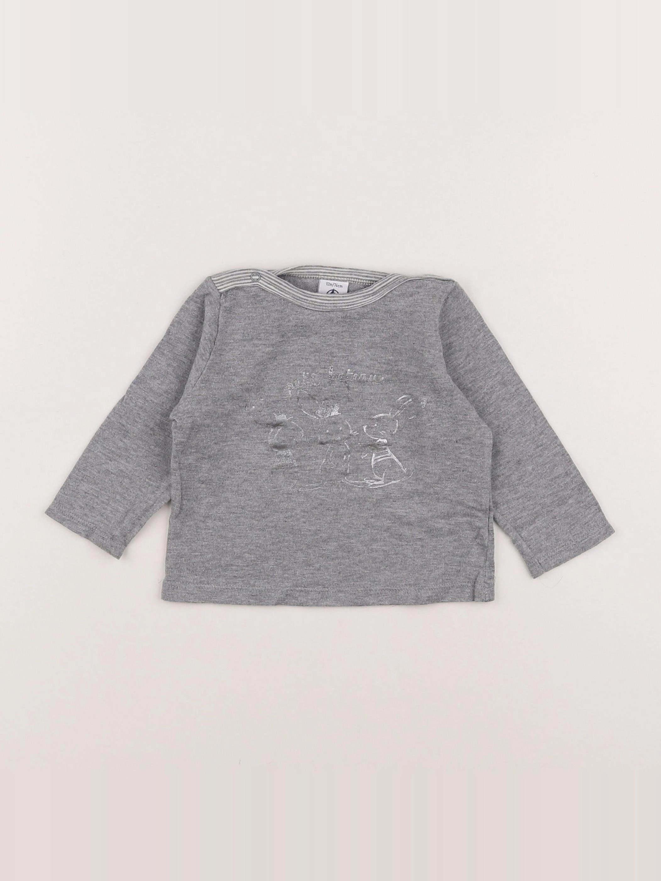 Petit Bateau - tee-shirt gris - 12 mois