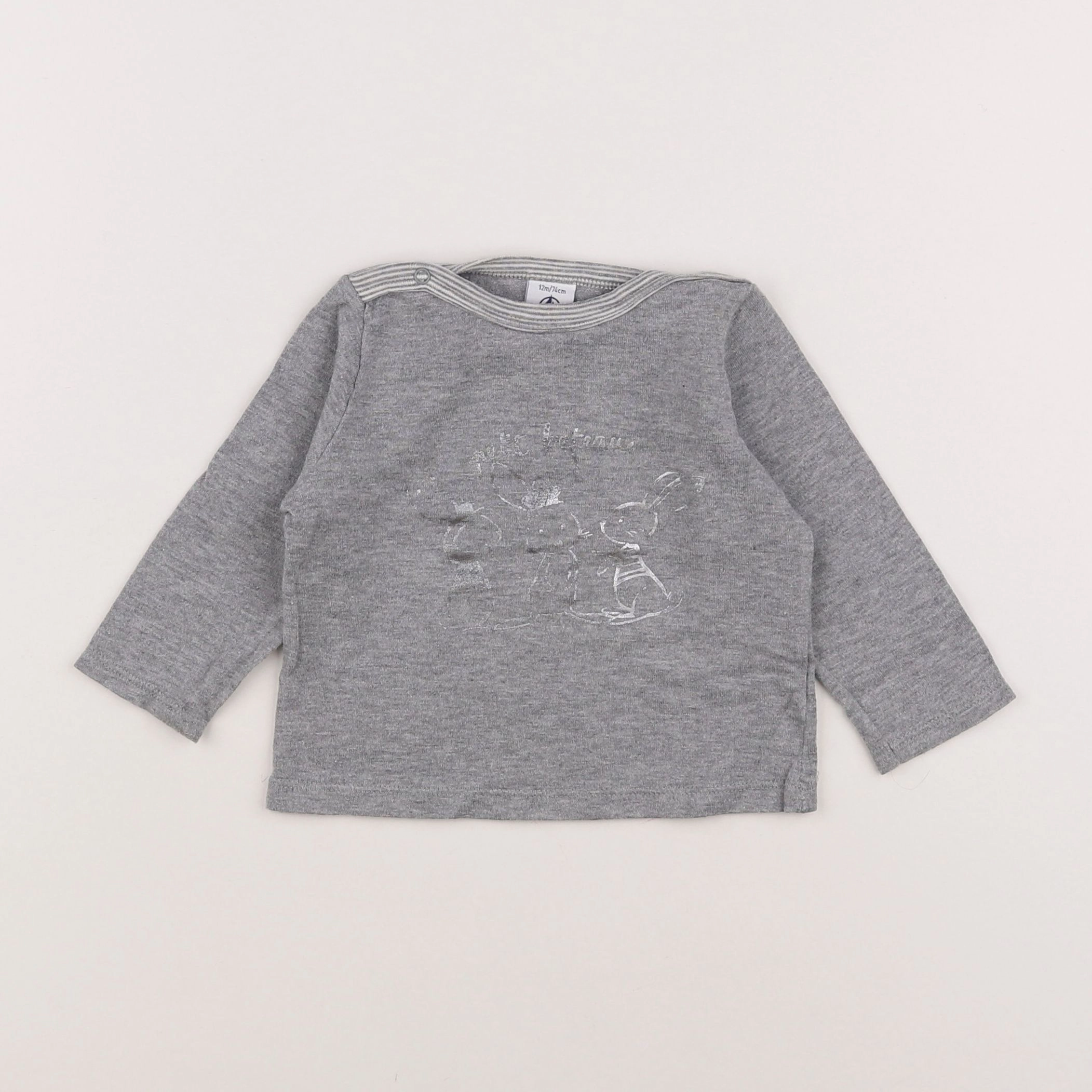 Petit Bateau - tee-shirt gris - 12 mois
