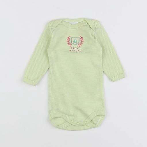 Petit Bateau - body blanc, vert - 3 mois