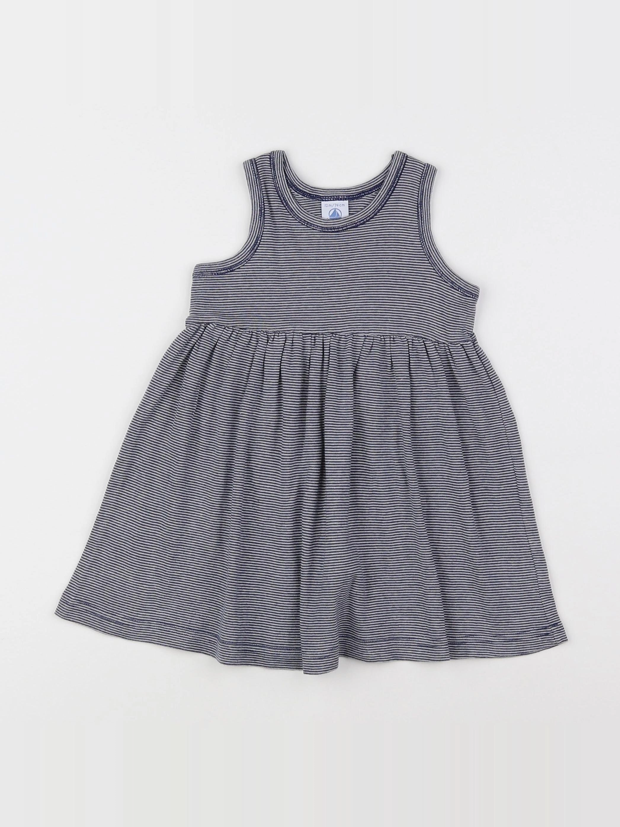Petit Bateau - robe blanc, bleu - 12 mois