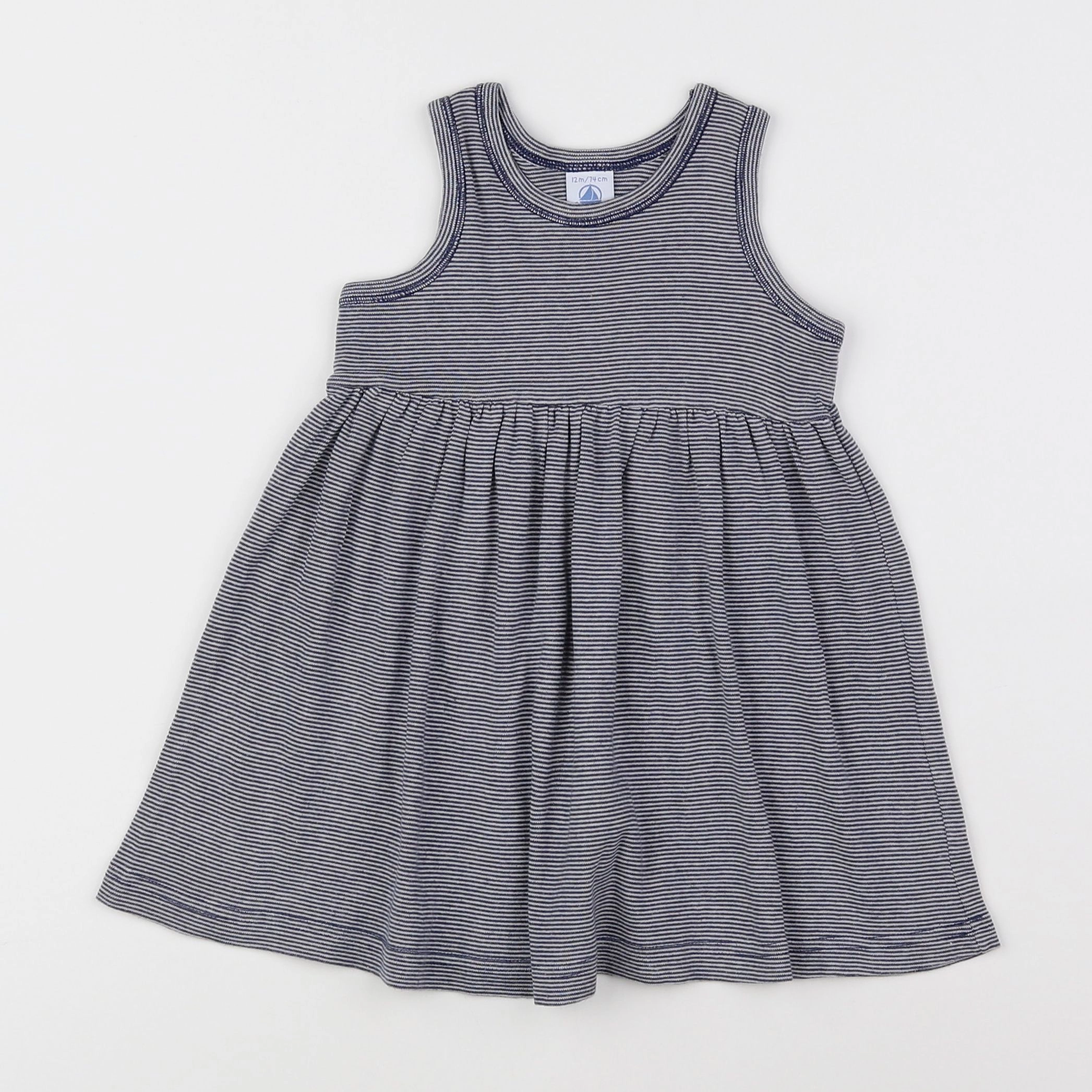 Petit Bateau - robe blanc, bleu - 12 mois
