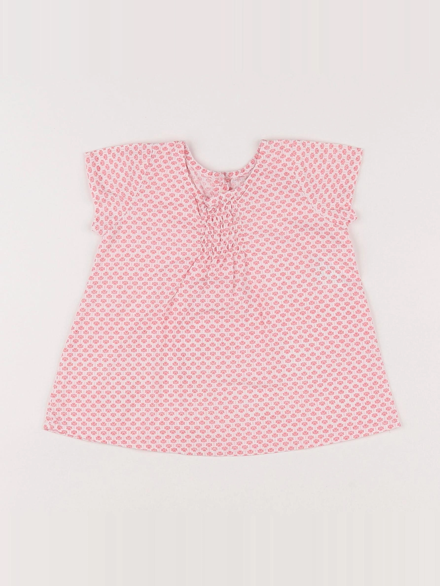 Benetton - robe blanc, rose - 3/6 mois
