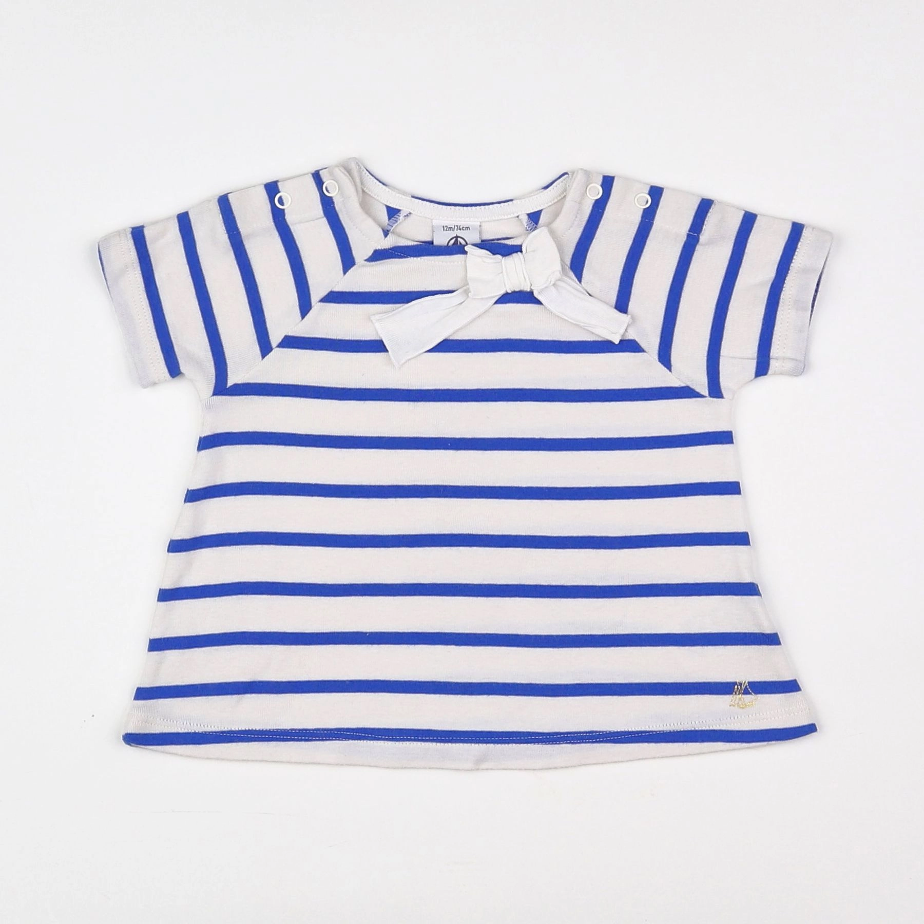 Petit Bateau - tee-shirt blanc, bleu - 12 mois